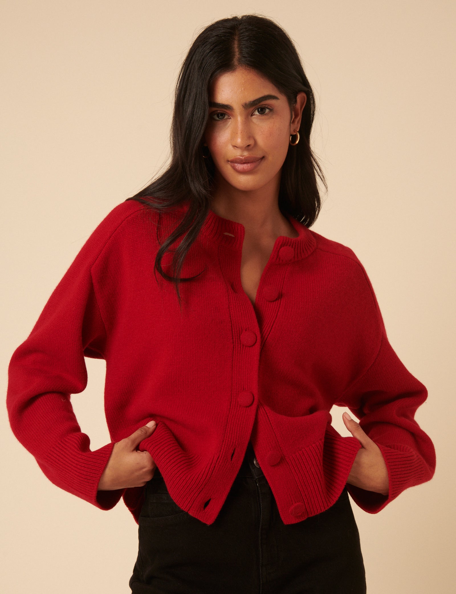 Red Wool Saddle Lily Cardigan