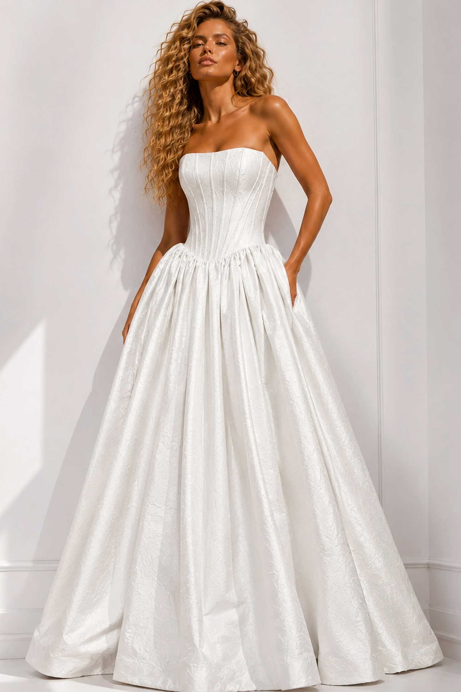 Jovani 51685 Textured Corset Strapless Dress