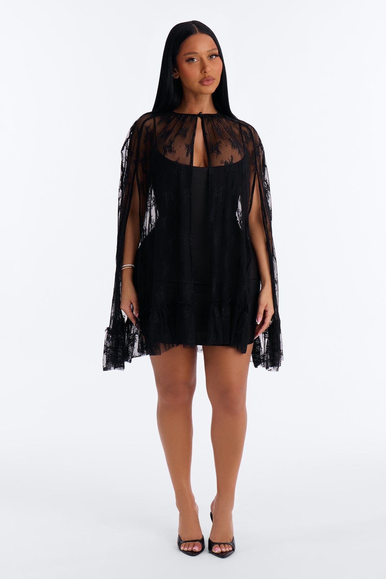 Zoe Cape Mini Dress Set - Black