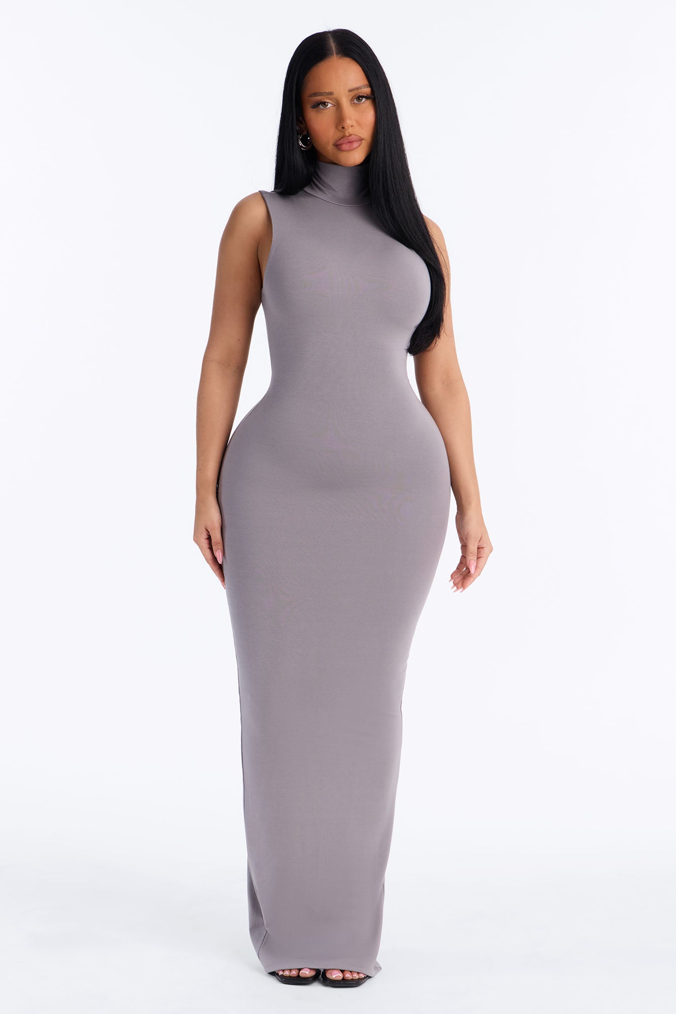 Michelle Premium Modal High Neck Maxi Dress - Grey