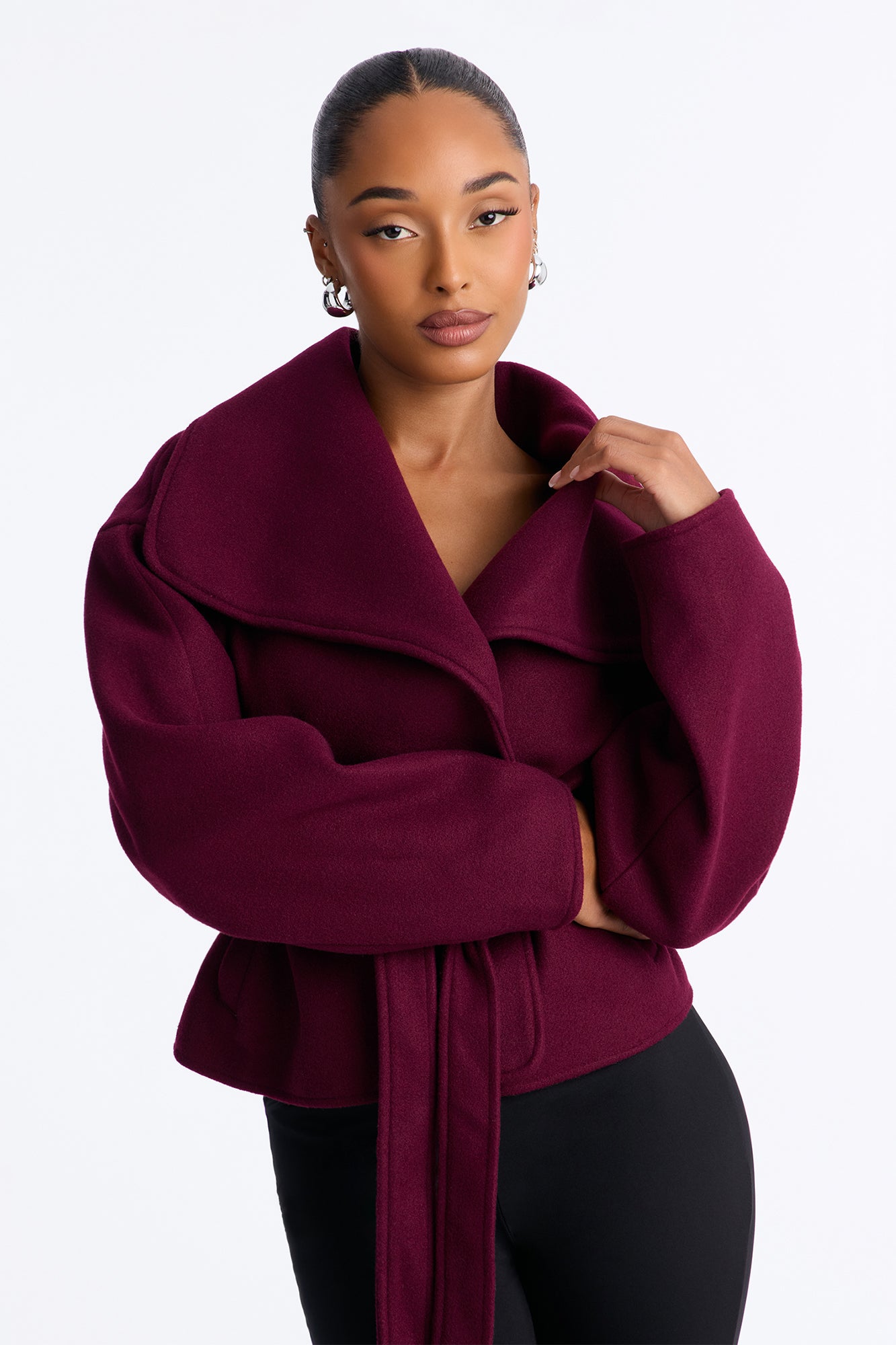 Sierra Shawl Collar Wool Like Coat - Burgundy