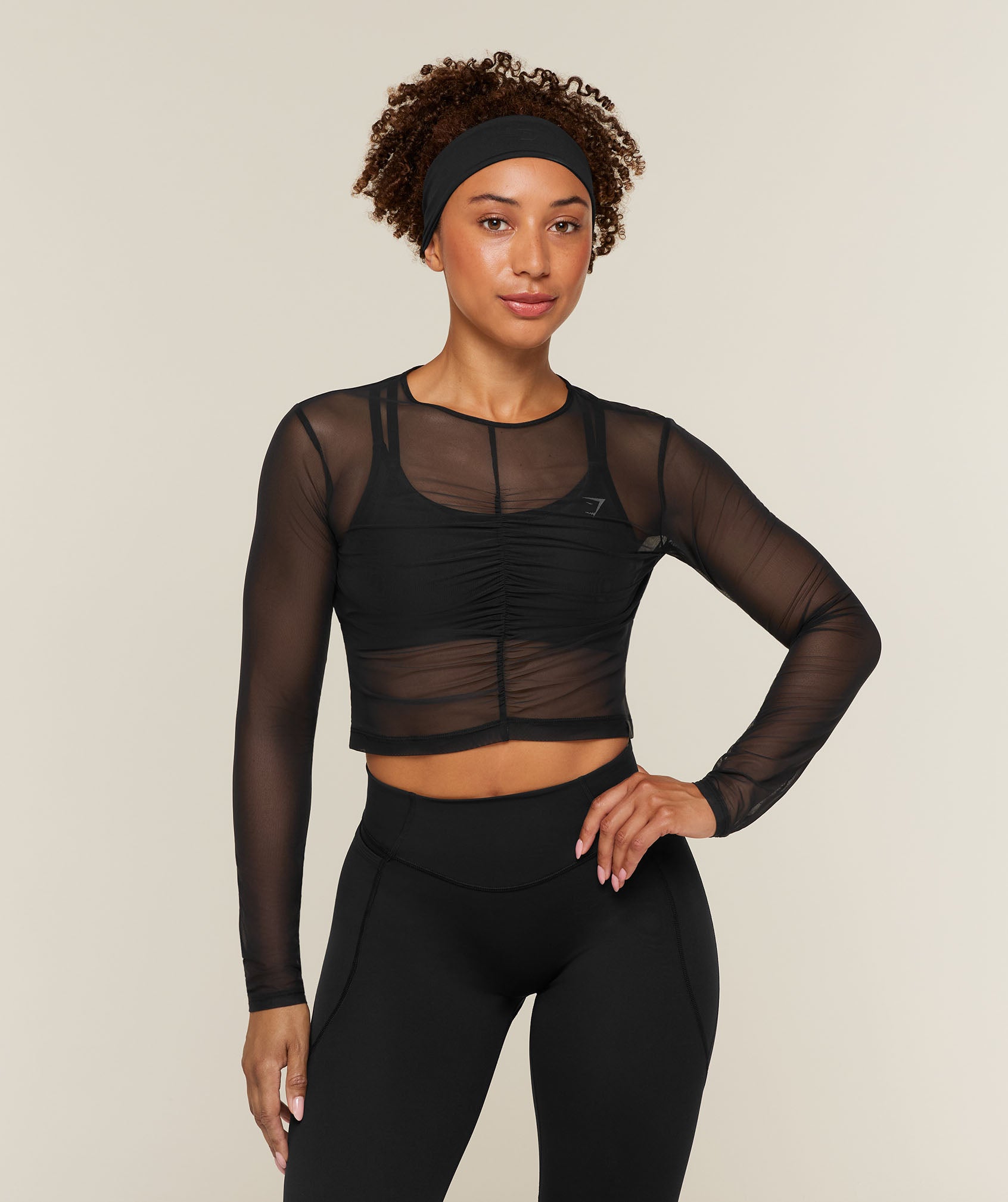 Gymshark Hybrid Mesh Long Sleeve Top - Black