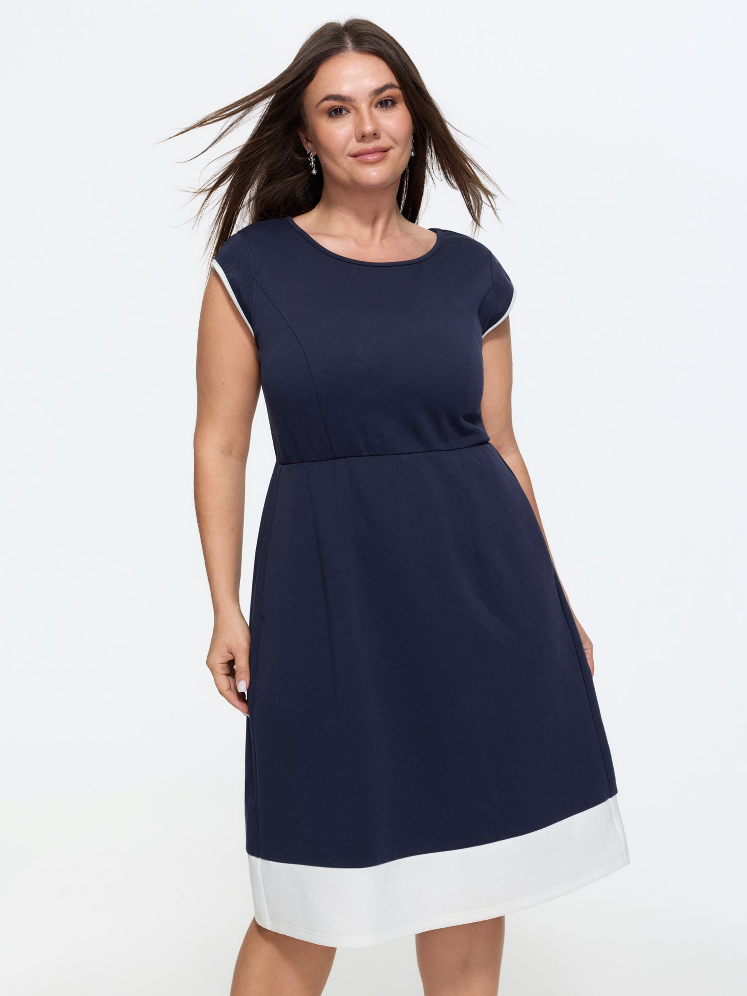 Stretchy Cap Sleeve Color Contrast Mini Dress