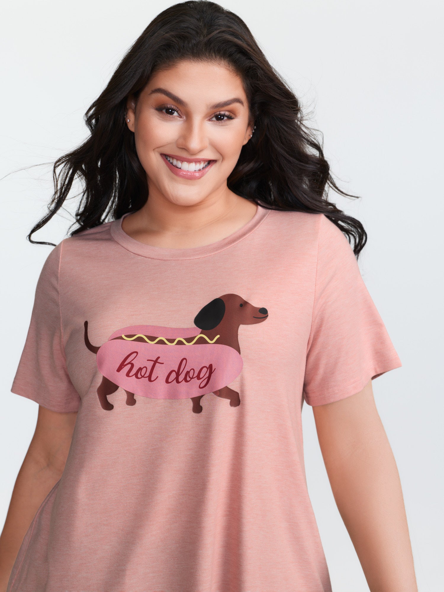 Supersoft Hotdog Print Round Neck Pajama Top