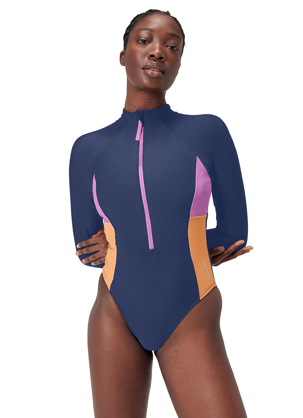 Speedo Women's Hydraline Long Sleeve Zip Colorblock One Piece Swimsuit