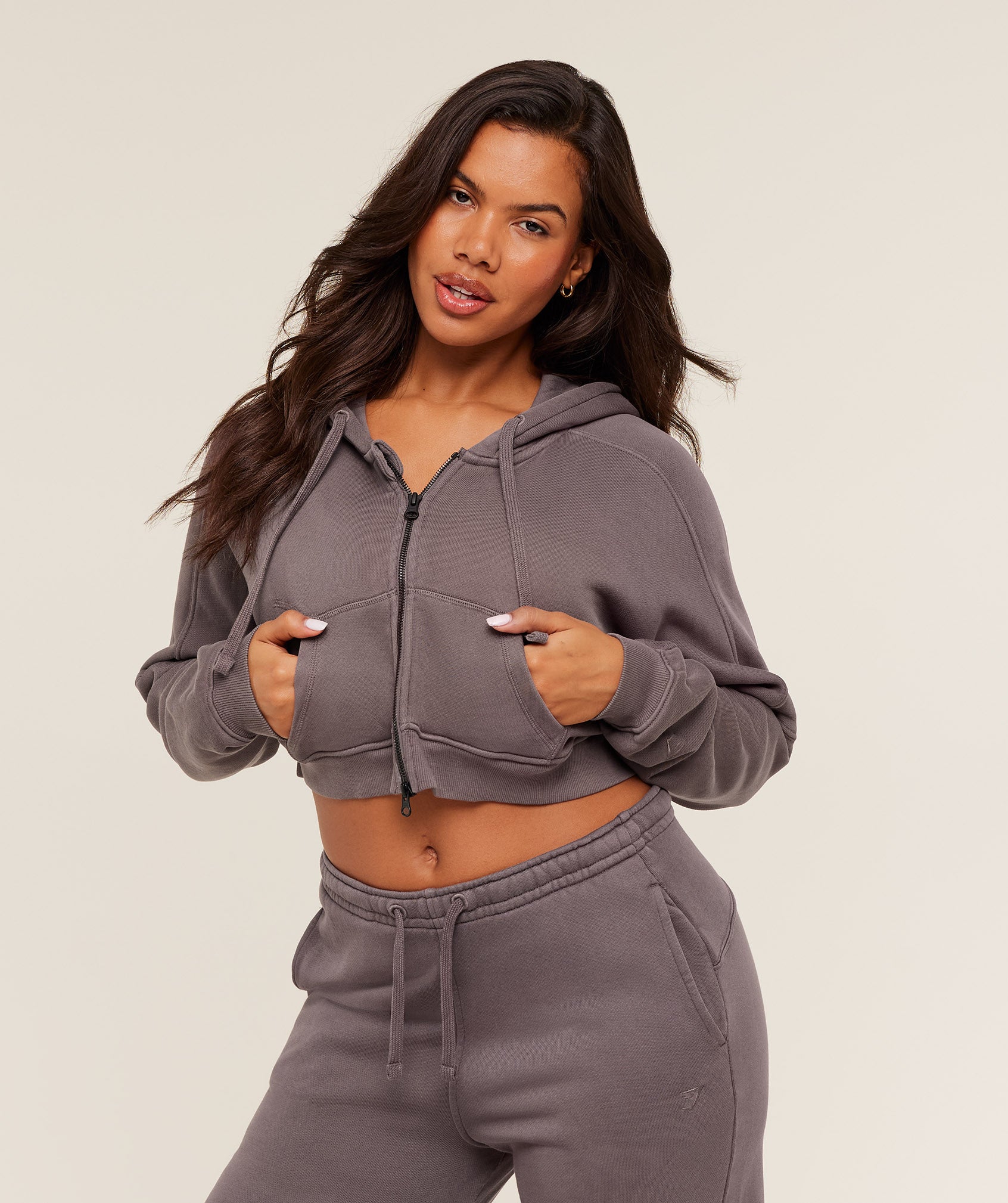 Gymshark Pump Zip Through Hoodie - Cool Brown/Wash