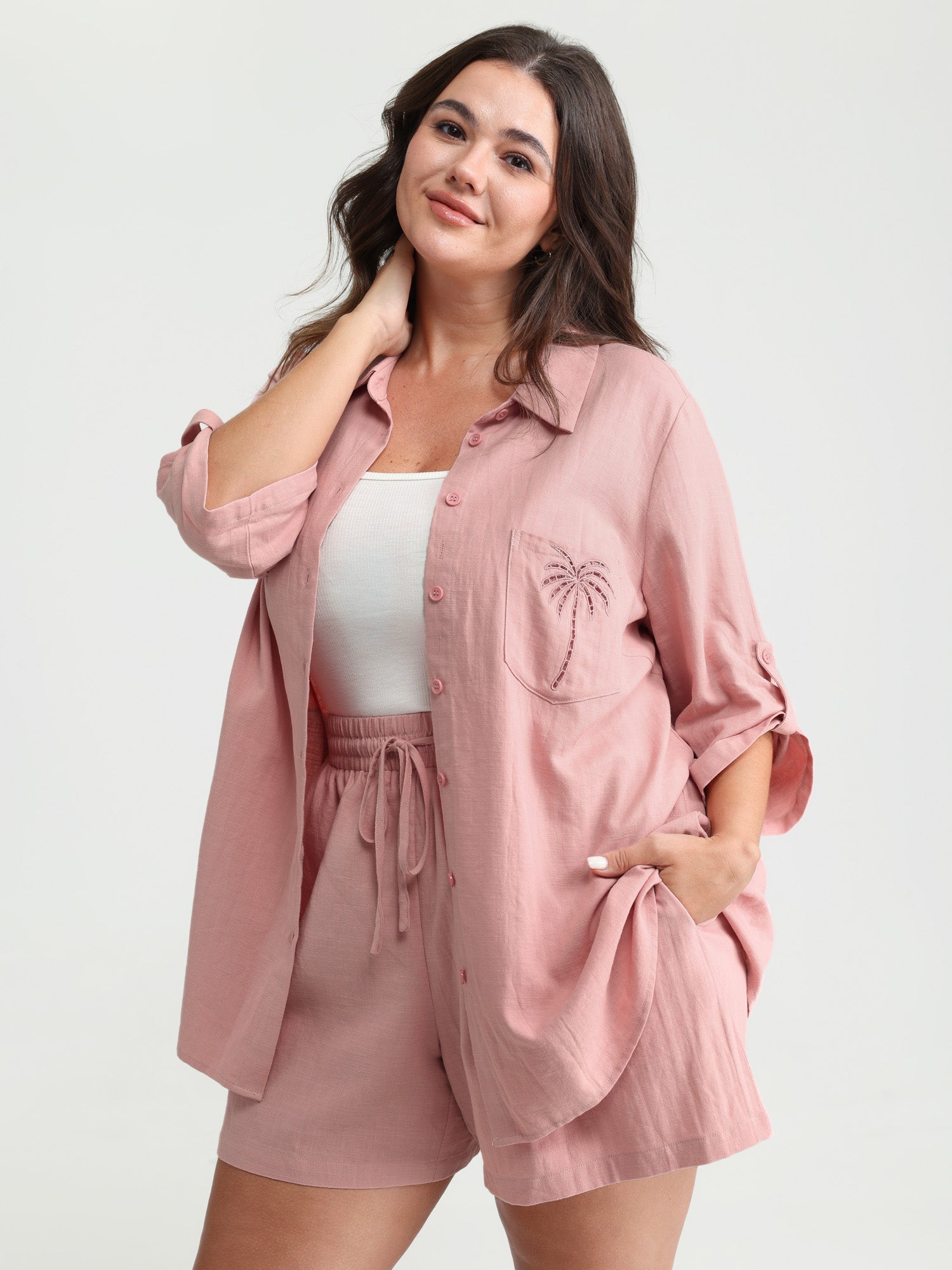 Tropical Embroidered Button-Down Shirt