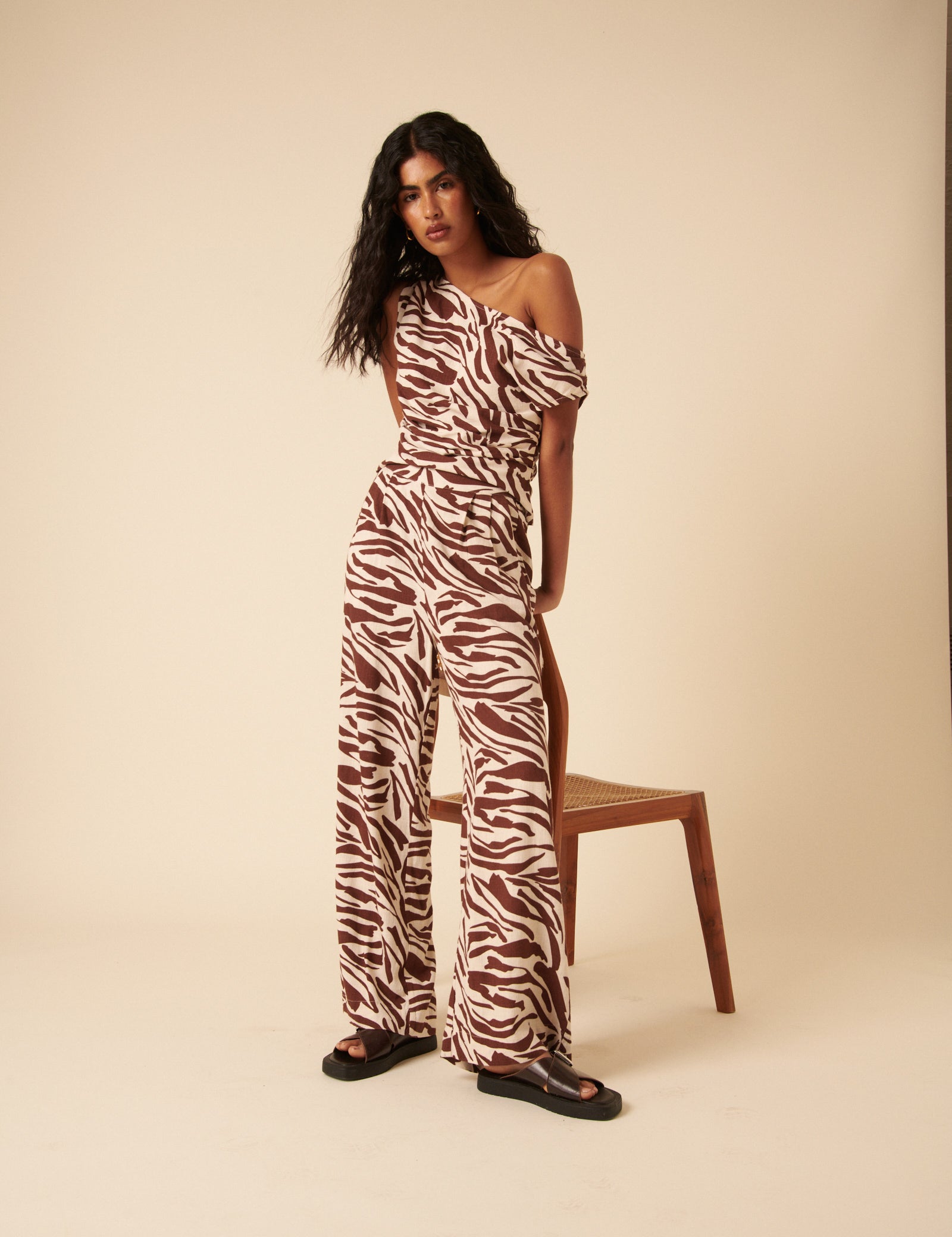 Brown Zebra Print Wide Leg Jerrow Trousers