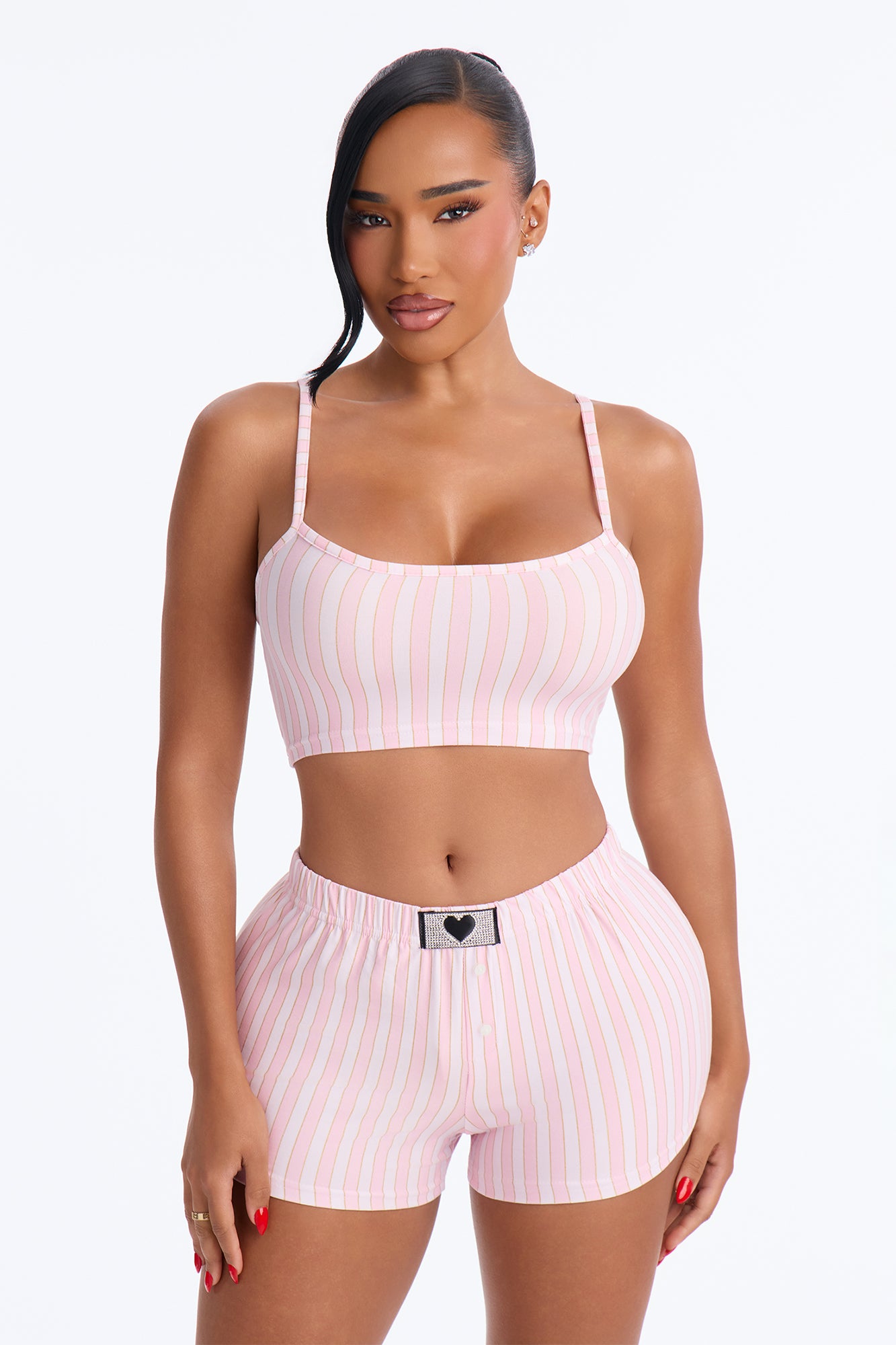 Darling Dreams Striped PJ Short Set - White/Pink