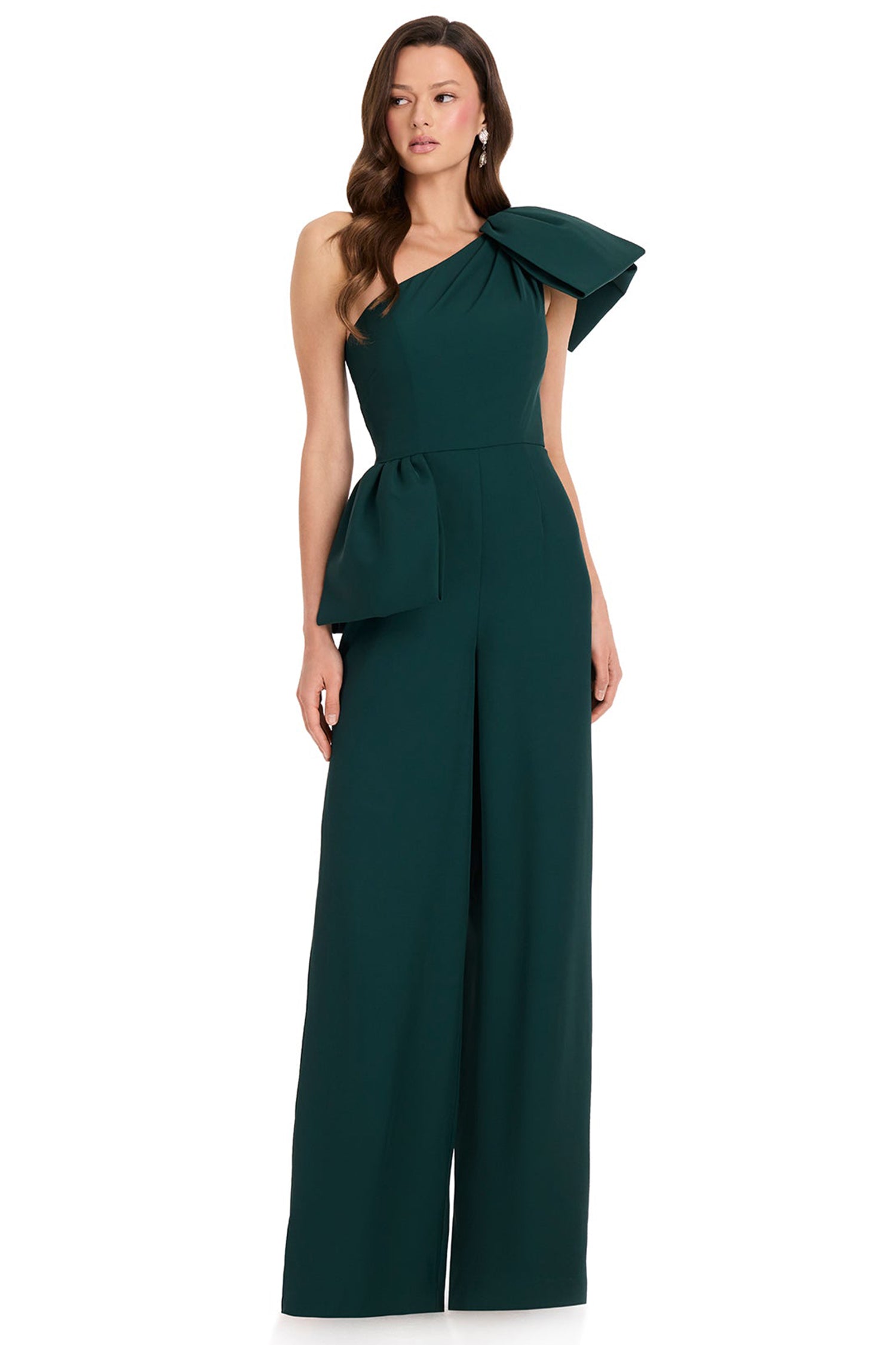 Ashley Lauren E12386 One Shoulder Peplum Waist Accent Jumpsuit