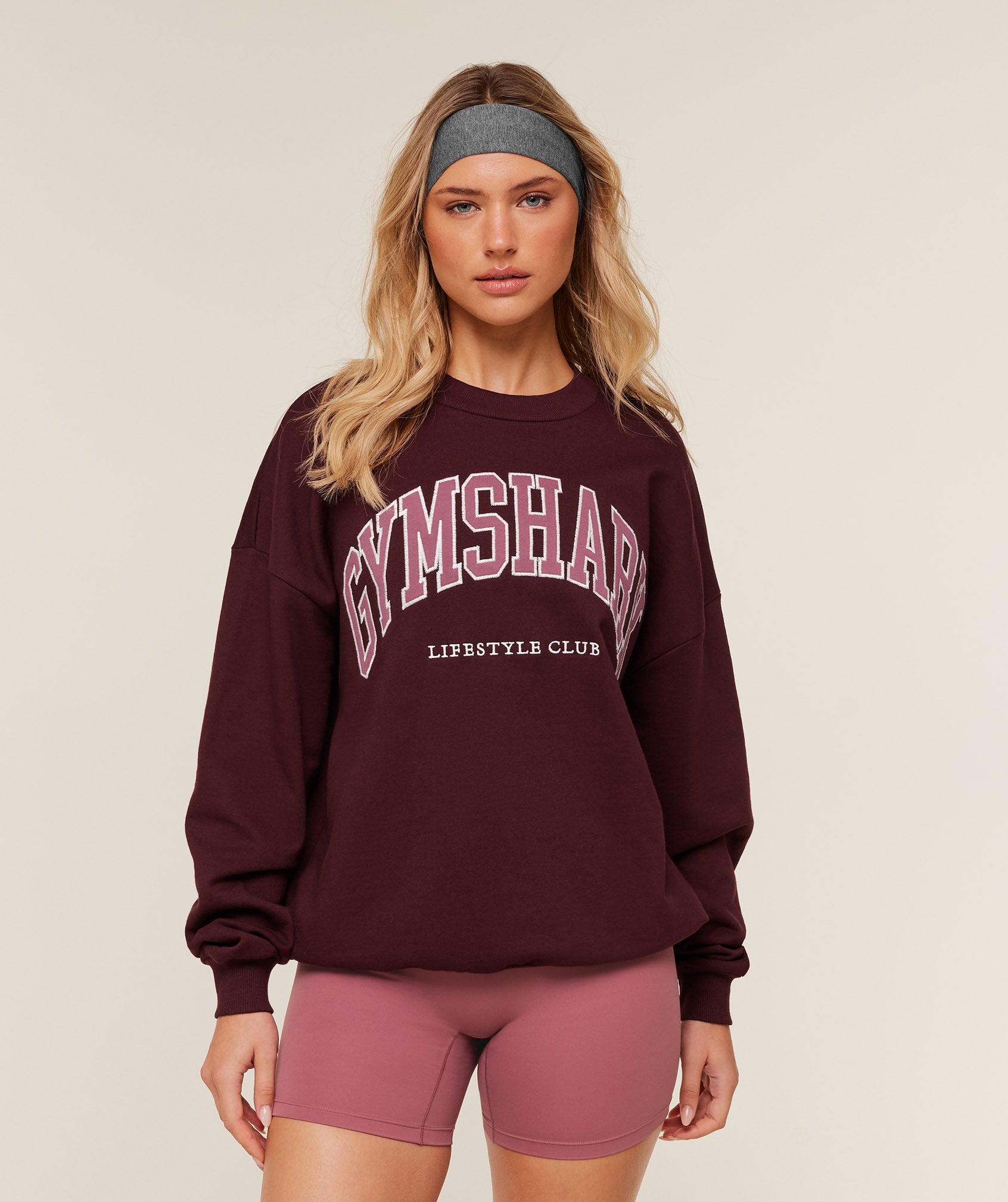 Gymshark Collegiate Graphic Crew Neck Pullover - Rich Maroon