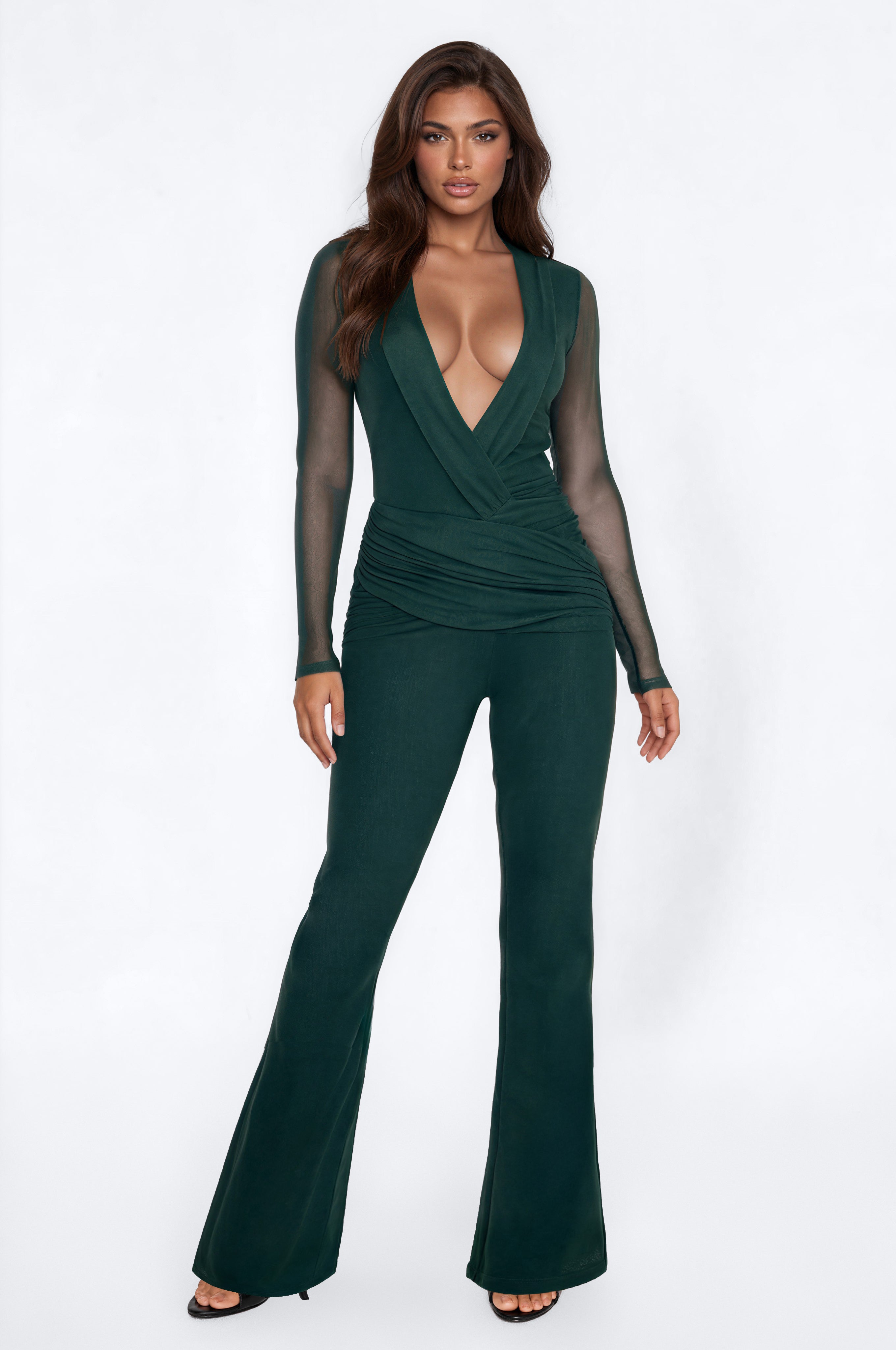 Wild Temptation Mesh Striaght Leg Jumpsuit - Hunter