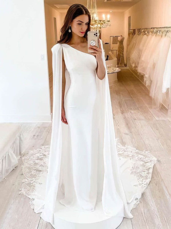 Stylish Mermaid One Shoulder Stretch Satin Watteau Train Wedding Dresses