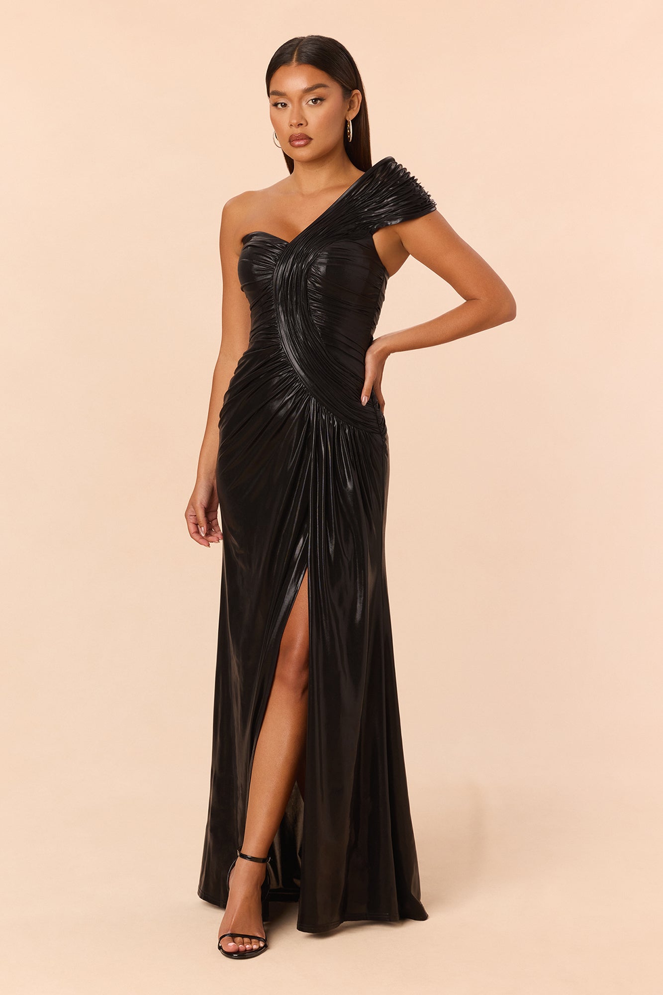 Vedas Runway Metallic Draped Gown - Black