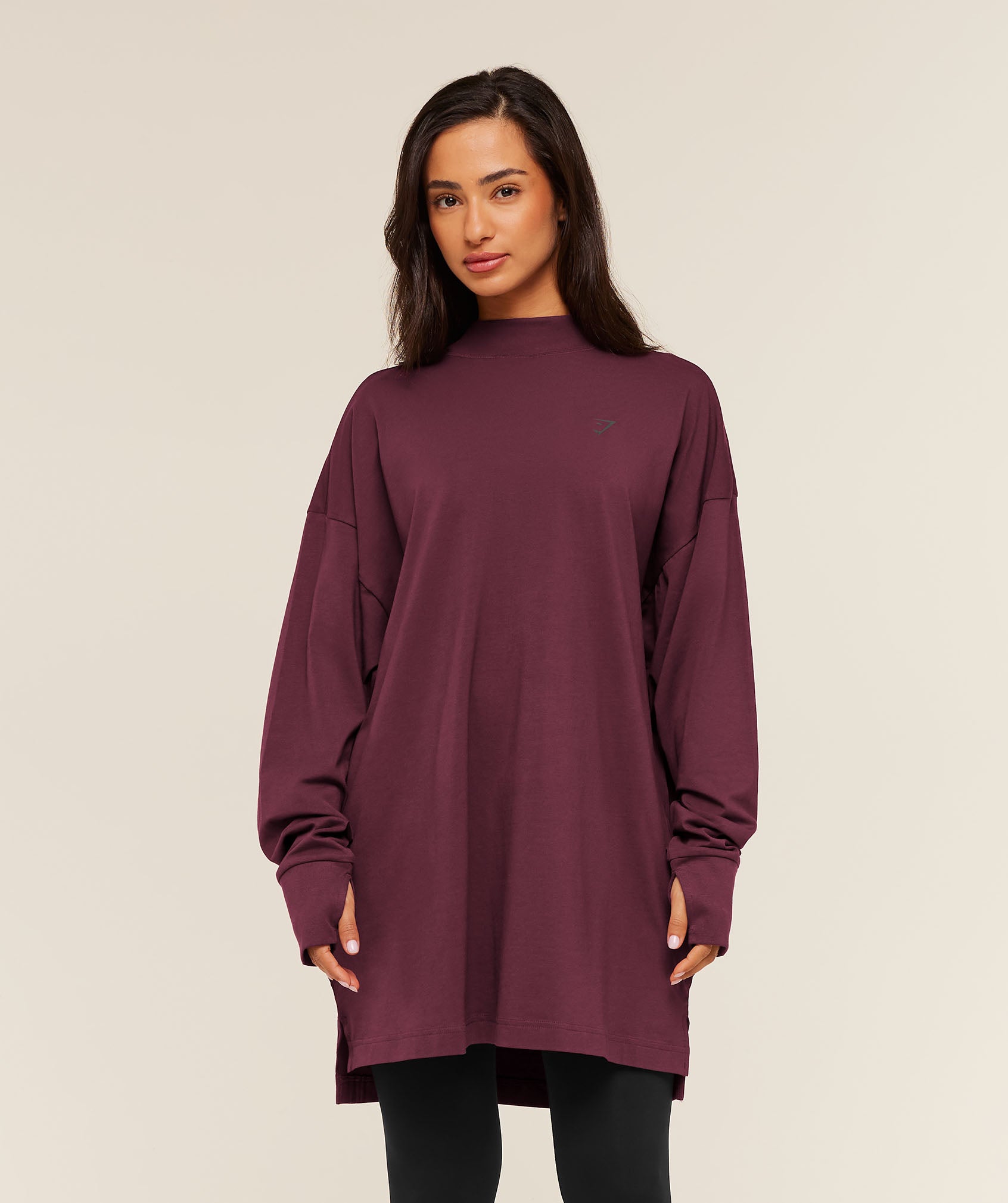 Gymshark Covered Longline Cotton Long Sleeve Top - Impact Burgundy