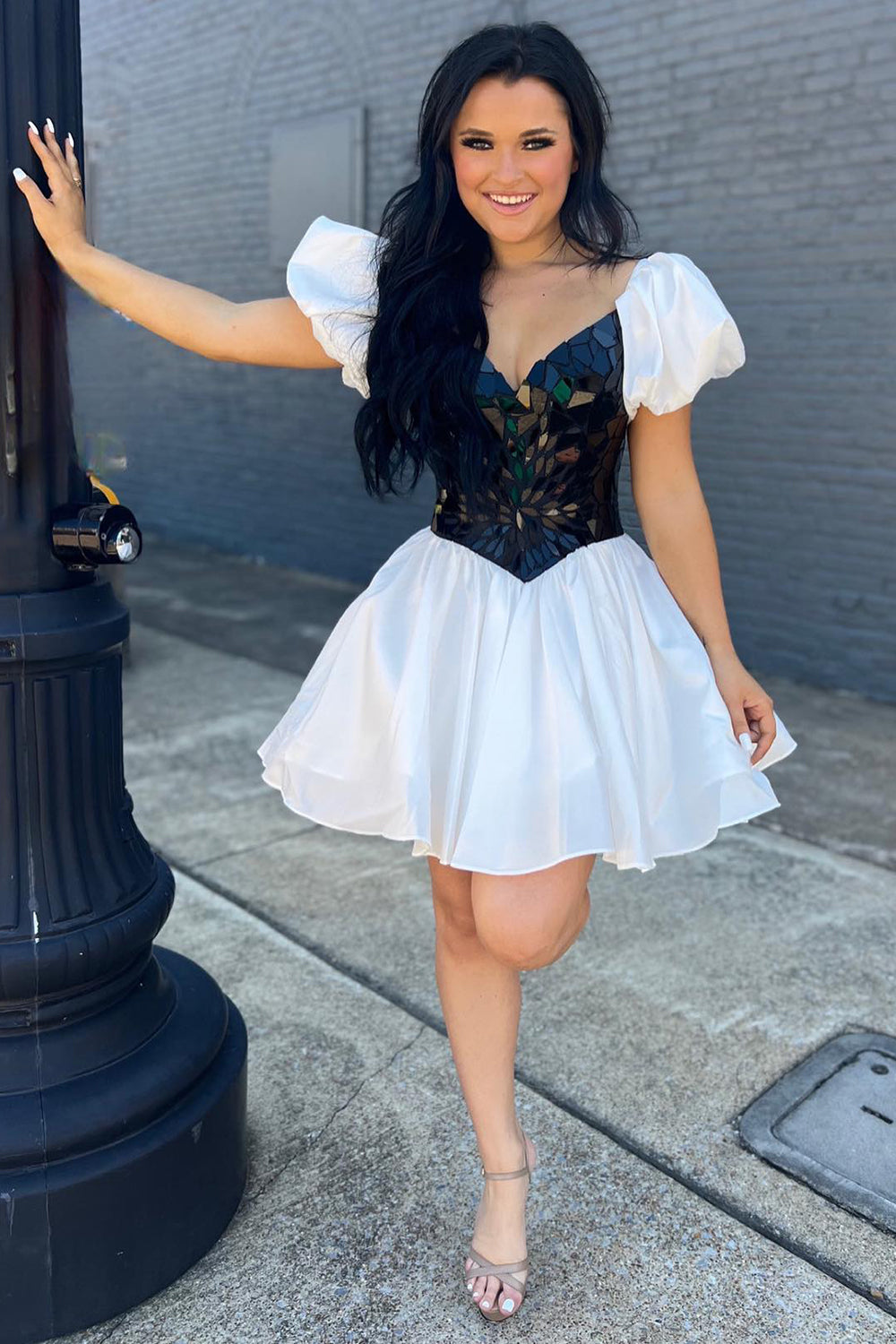 White Mirror A Line Tiered Short Homecoming Dress/Mini Dress