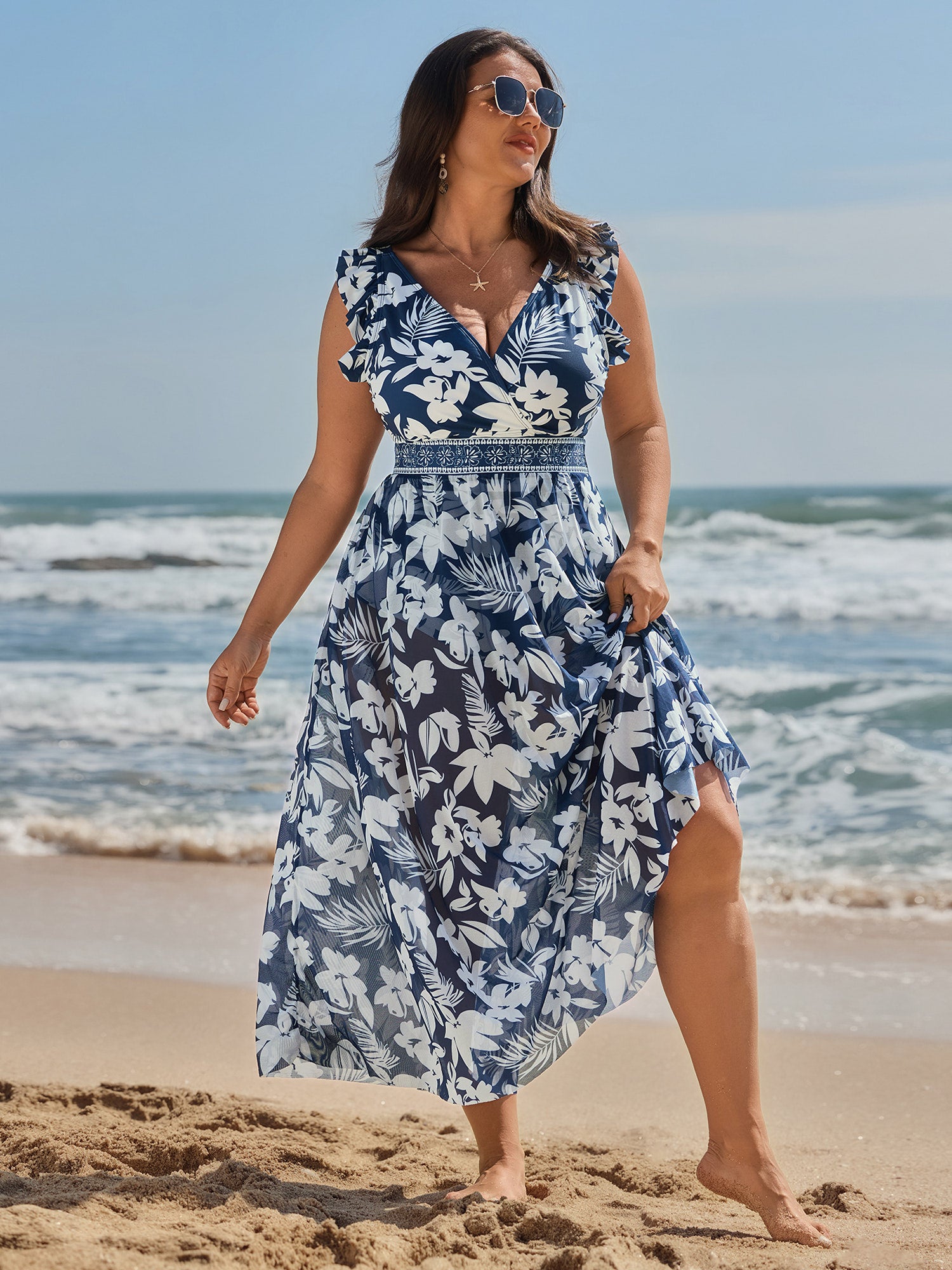 Sarong Set Tropical Print One-Piece Swim