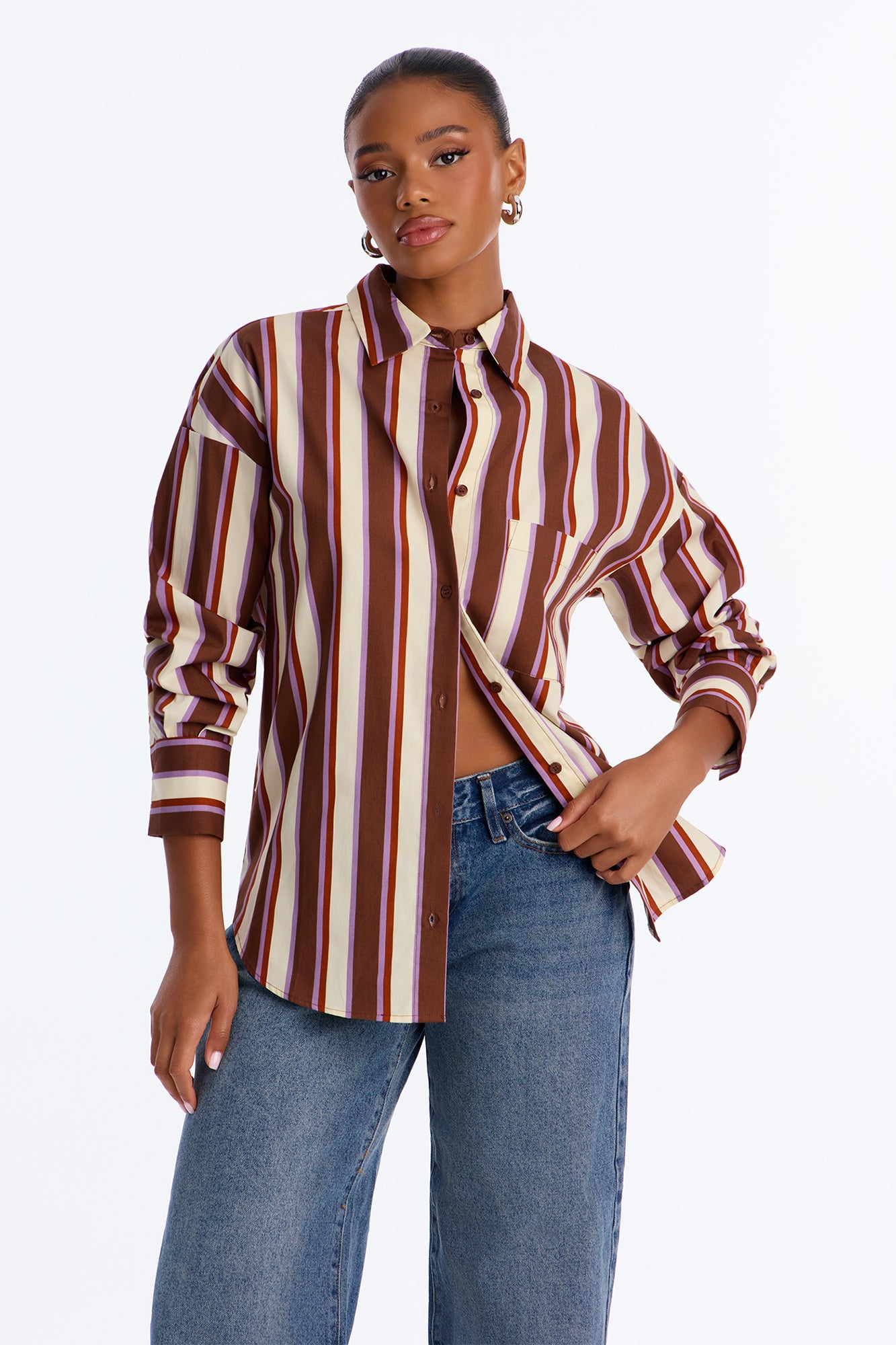 I'm The Main Topic Striped Shirt - Brown/combo