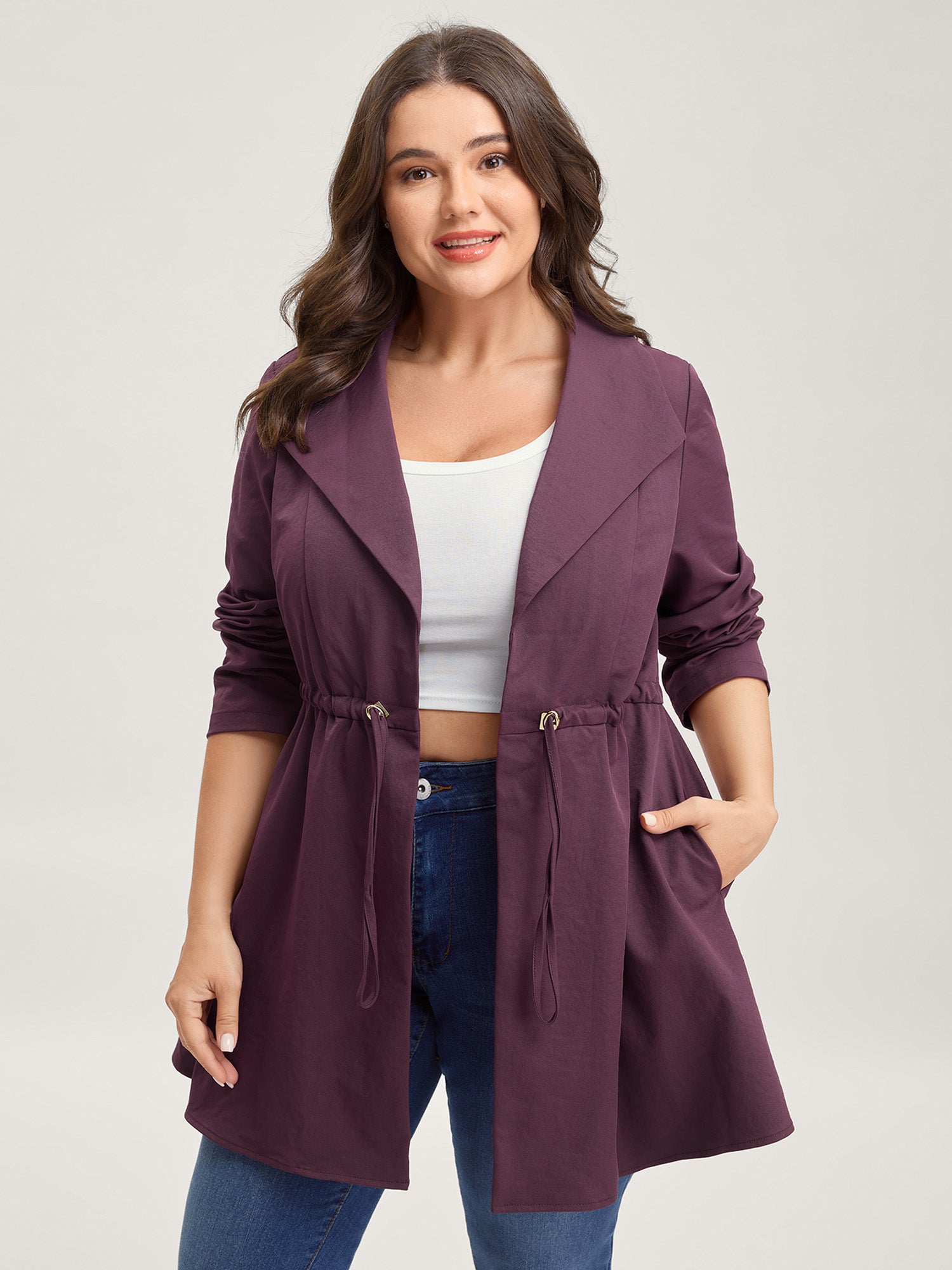 Waist-Defining Drawstring Pockets Jacket