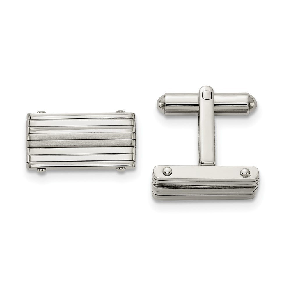 Stainless Steel Brushed & Polished Rectangle Bar Cuff Links, 18 x 10mm
