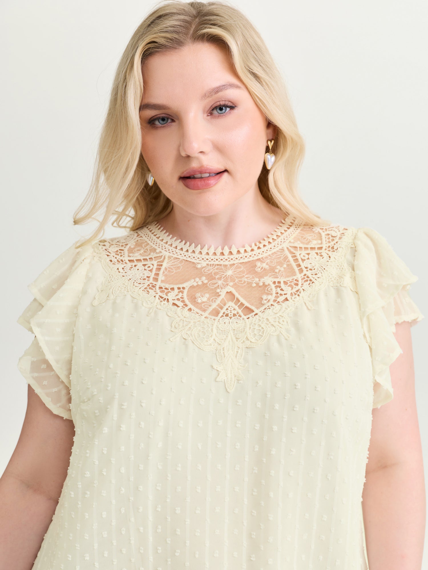 Sheer Lace Neckline Layered Sleeve Blouse