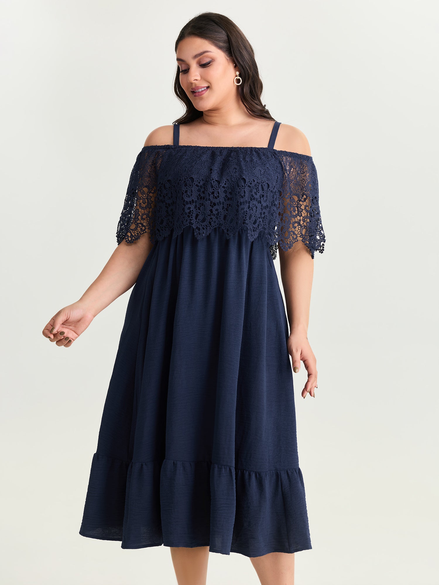 Sheer Lace Off-Shoulder Midi Dress