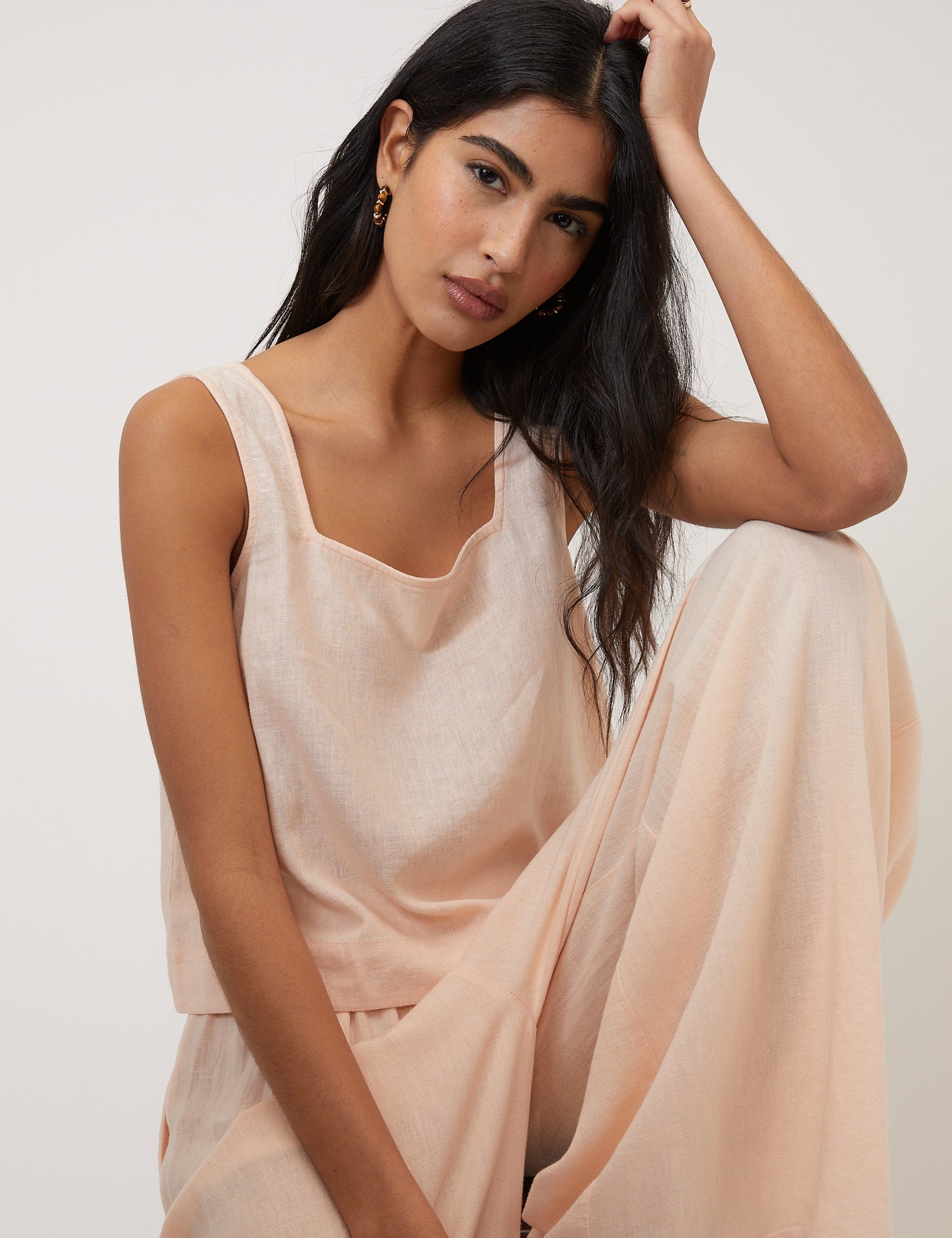 Peach Linen-Rich Swing Top