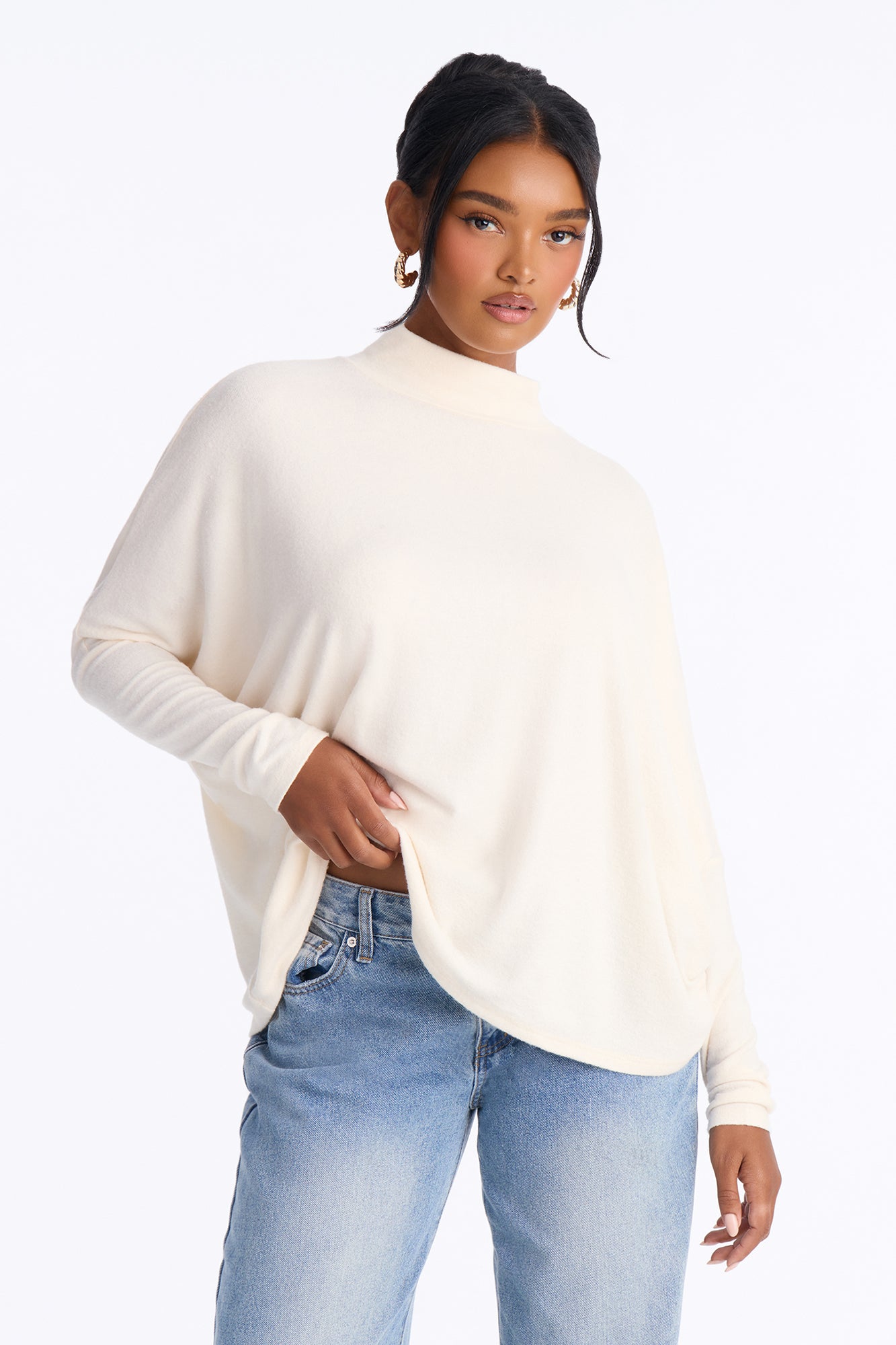 Evie Cotton Turtle Neck T Shirt - Cream