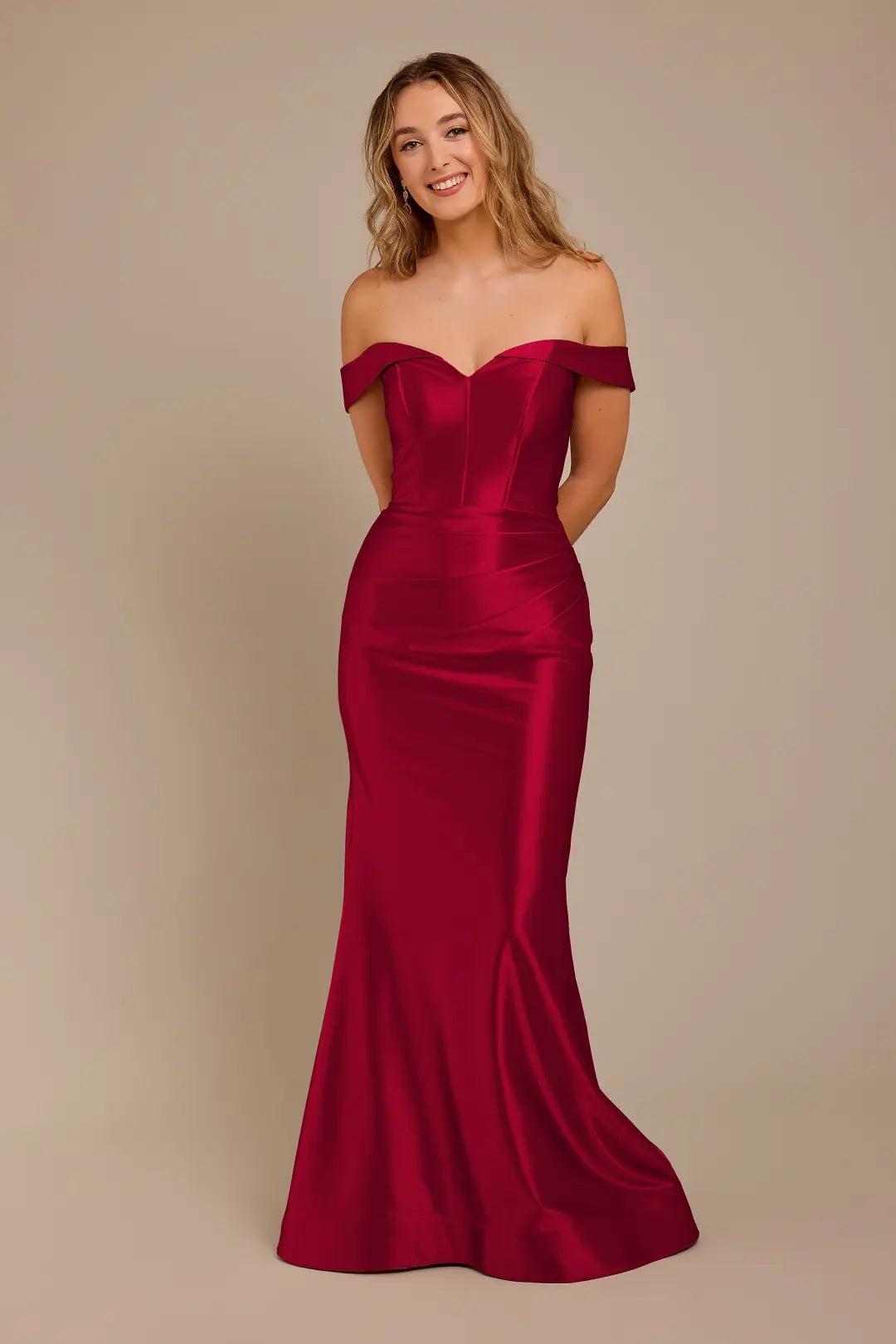 Sculpting Satin Off-the-Shoulder Dress