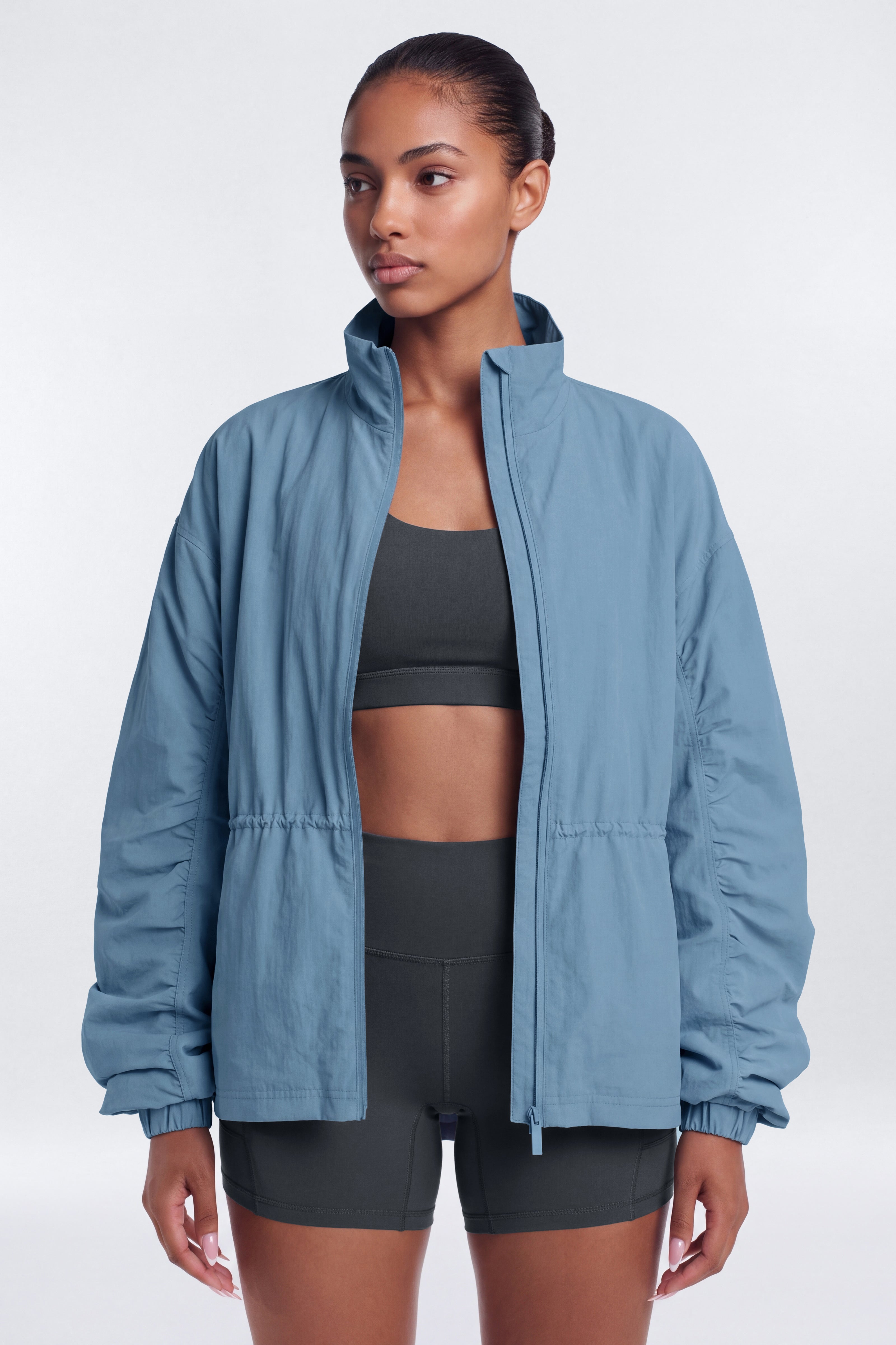 CoreNylon Ruched Mock Neck Jacket - Soft Indigo