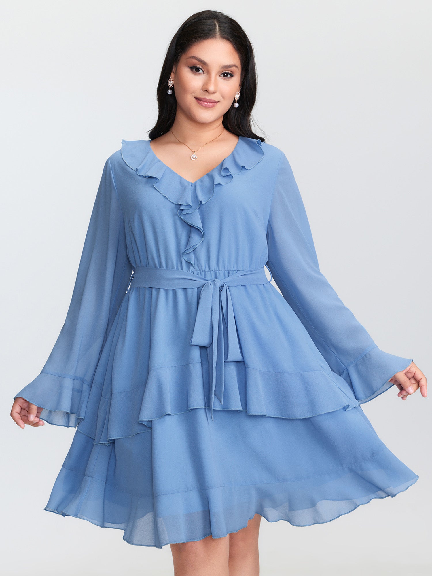 Lotus Leaf Neckline Layered Mini Dress