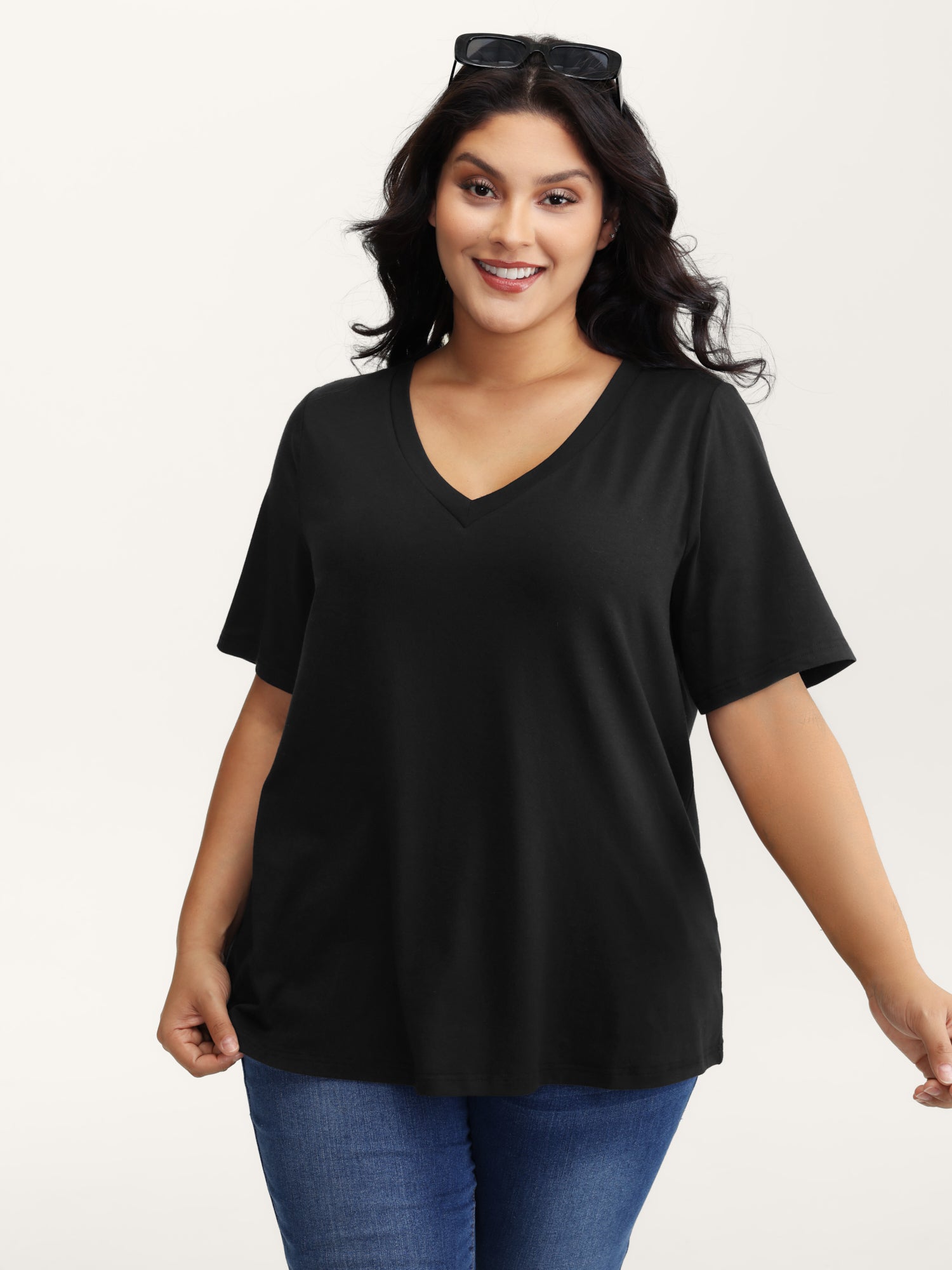 Stretchy V-Neck Solid T-Shirt