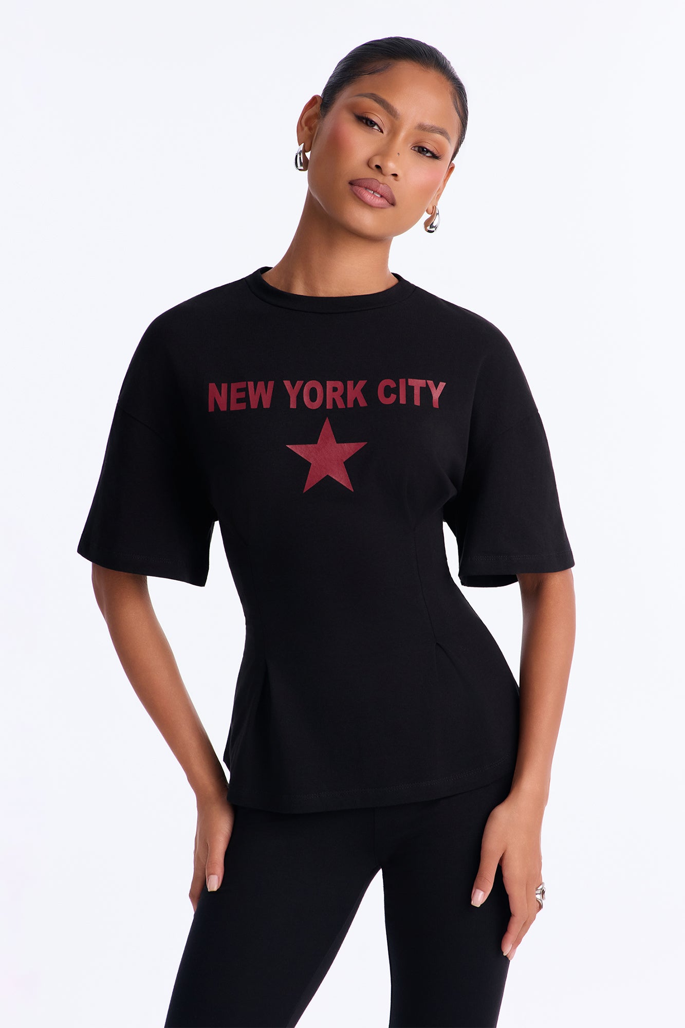 NYC Star Fitted Waist Top - Black