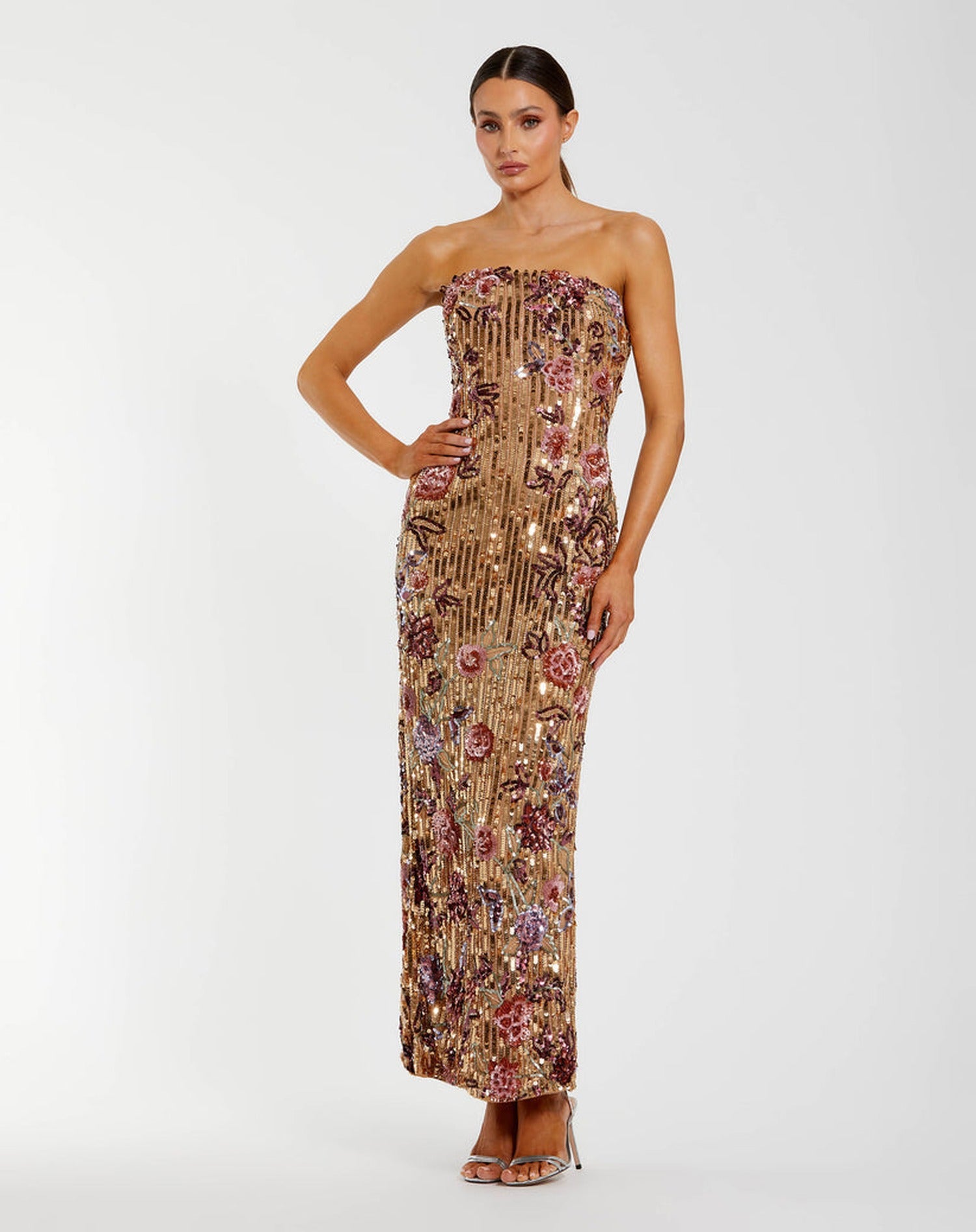 Mac Duggal 6193 - Strapless Floral Sequin Dress with Back Slit