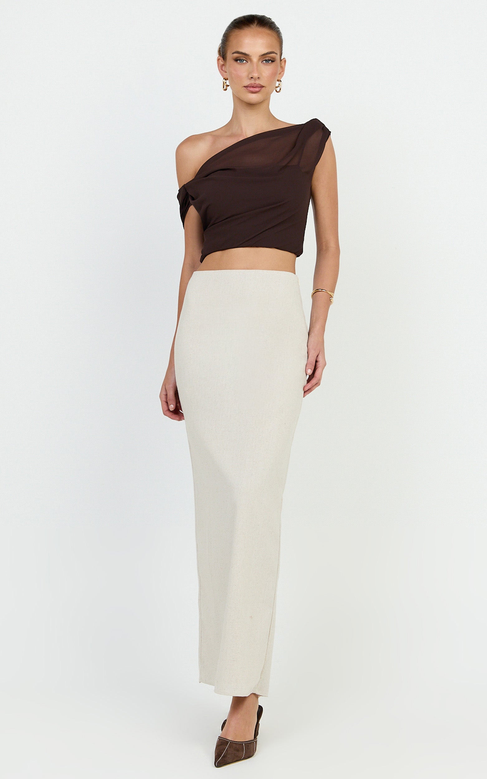 Vance Maxi Skirt - Linen Back Split Skirt in Oat