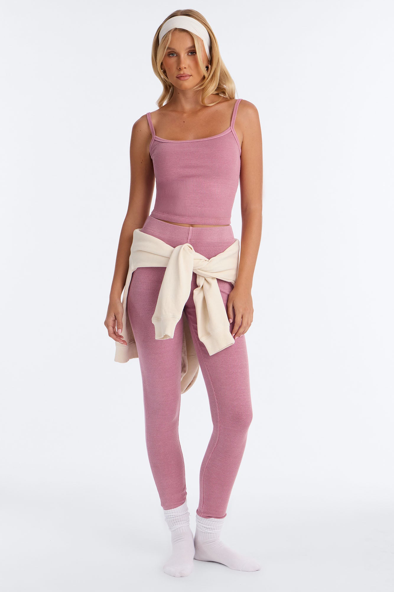 Tony Washed Ribbed Cami Legging Set - Washed Mauve