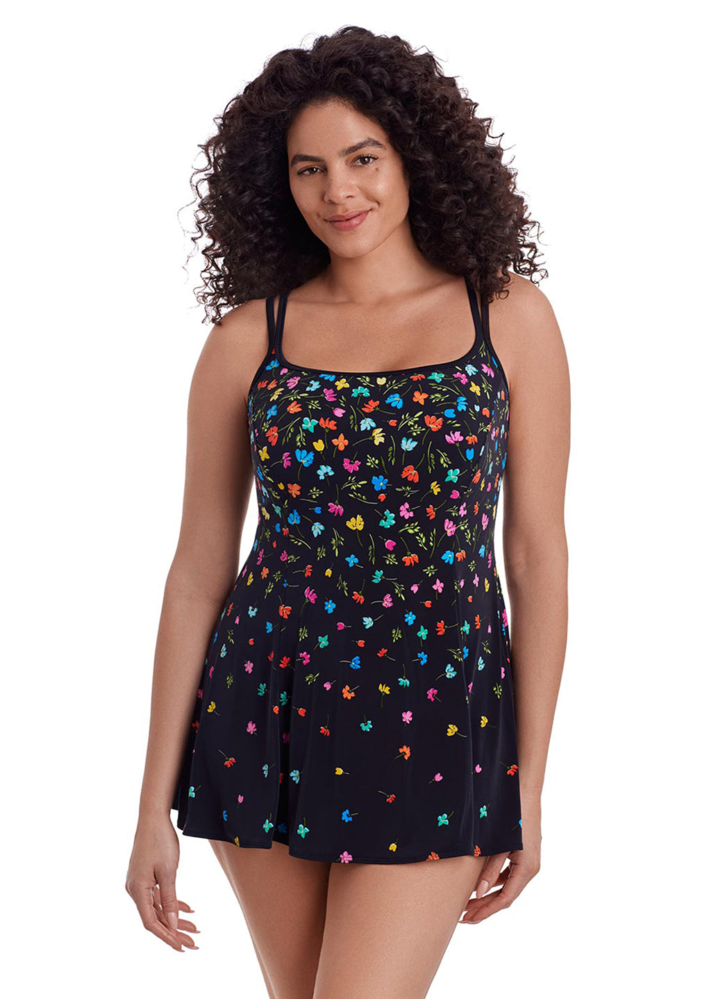 Longitude Women's Long Torso Little Flowers Princess Seam Swim Dress