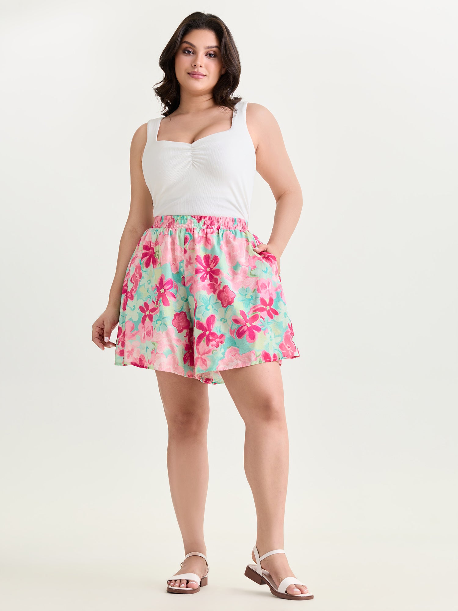 Floral Print Pleated Shorts