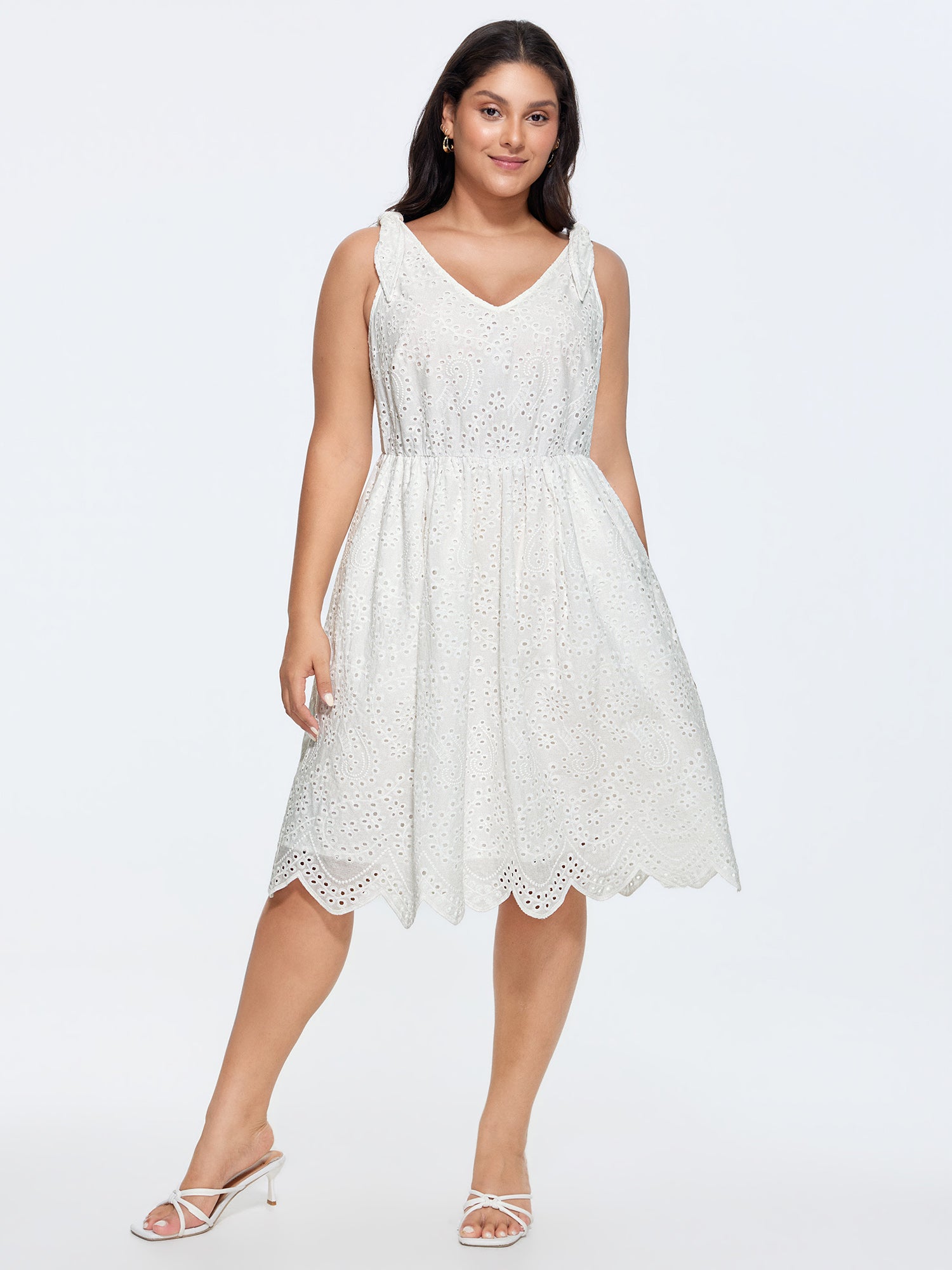 Cotton Adjustable Shoulder-Tie Cut-Out Midi Dress