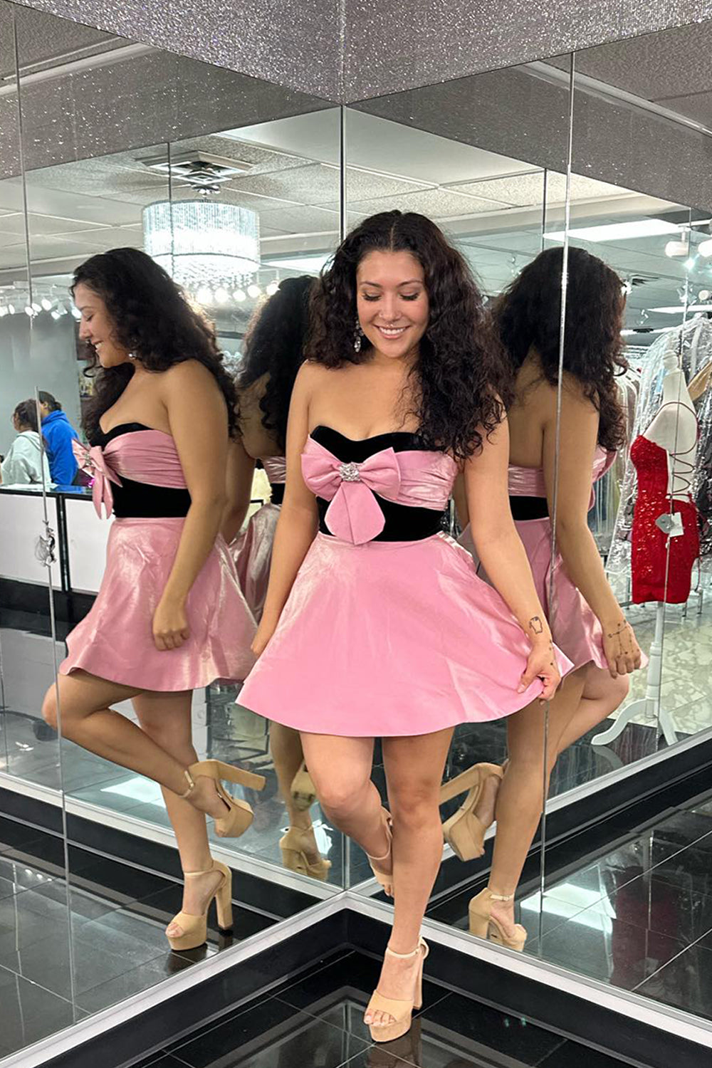 Pink A Line Sweetheart Short Homecoming Dress/Mini Dress With Bow