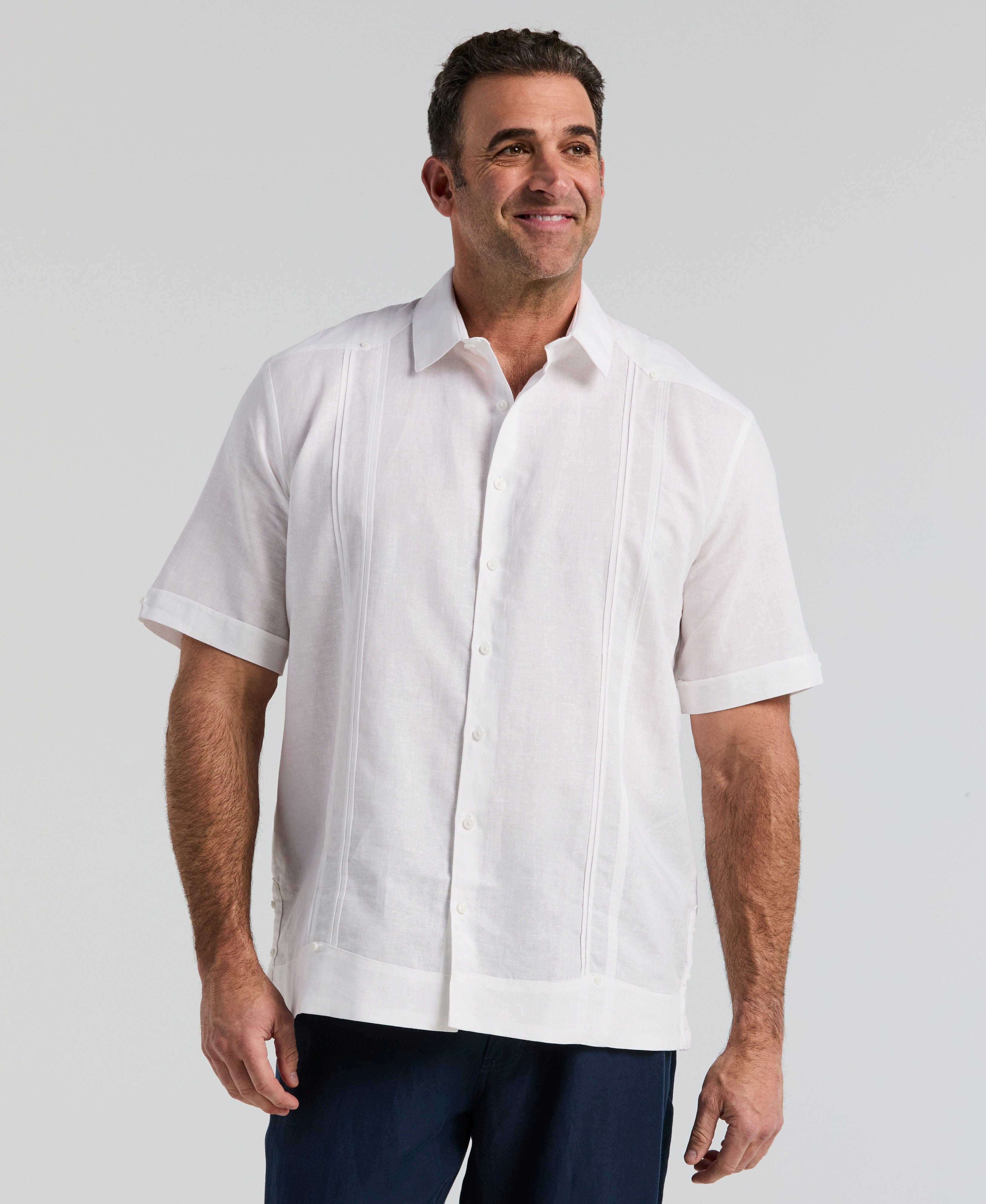 Big & Tall Linen Blend No-Pocket Guayabera Shirt