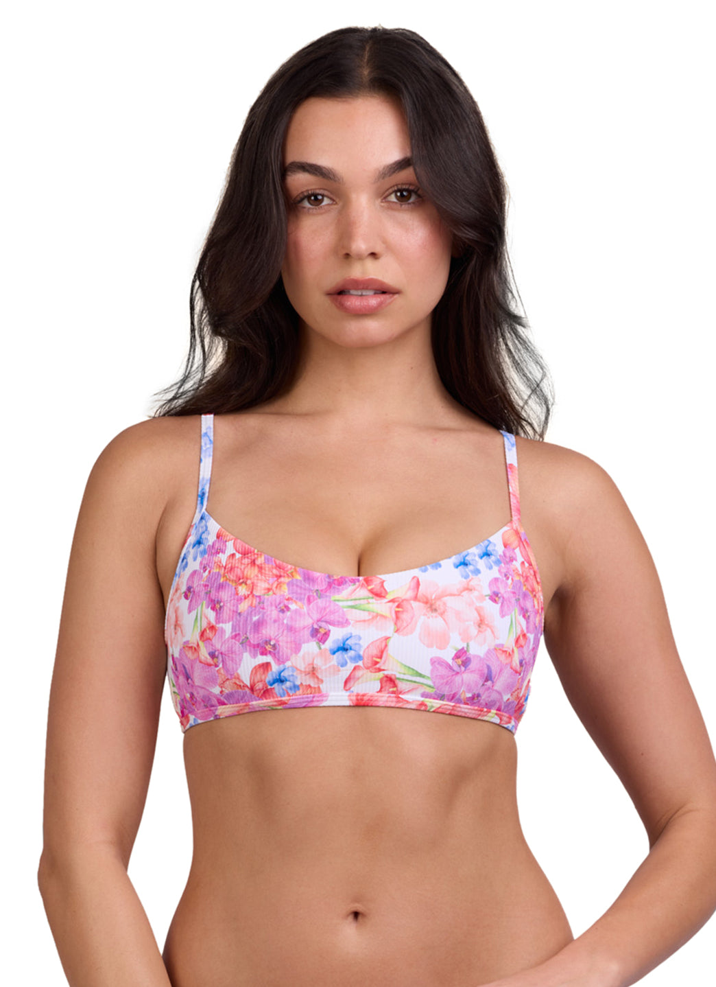 JOLYN Women's Hikari Orchids Rib Tie-Back Bikini Top