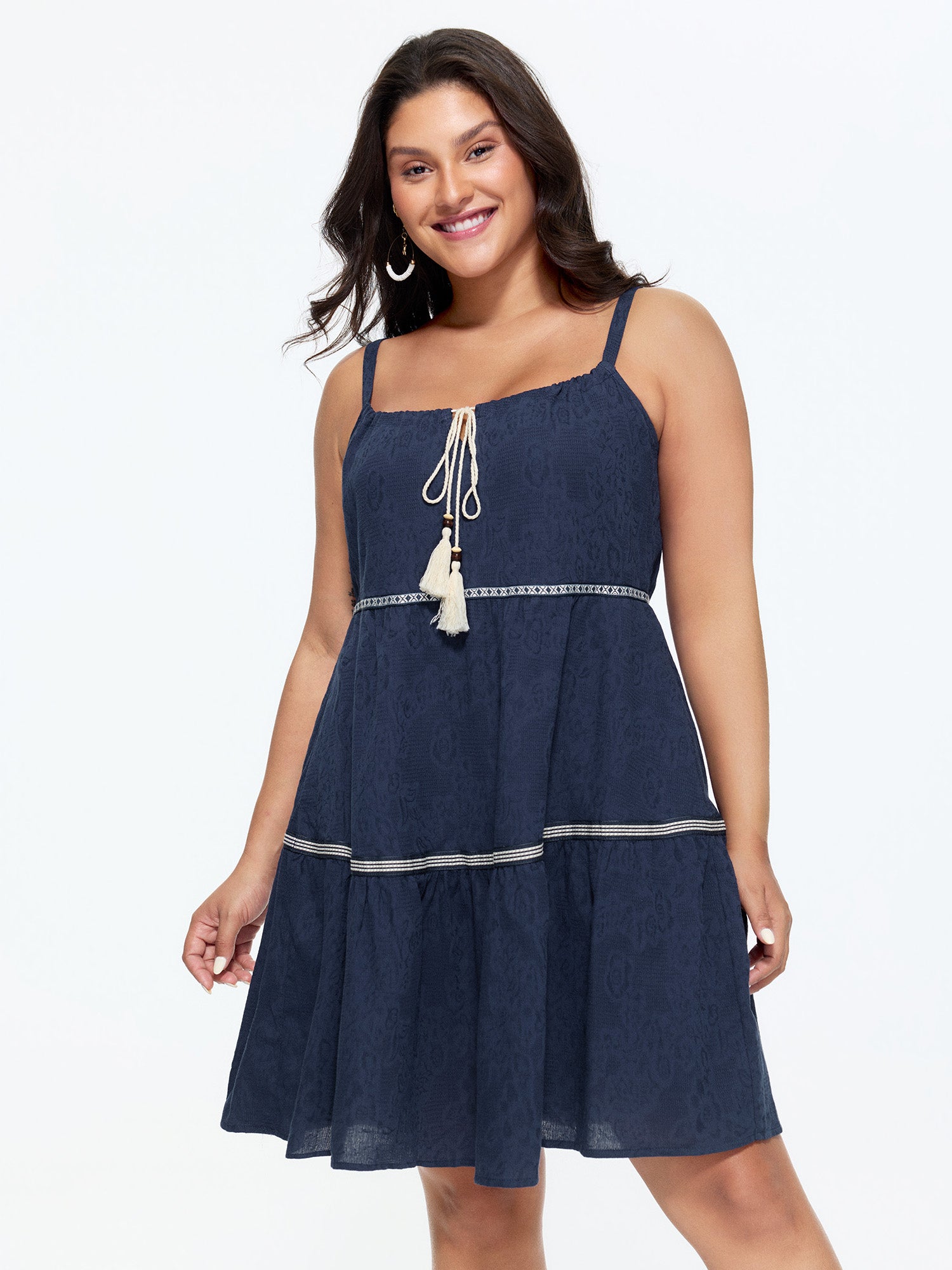Cotton Color Contrast Tiered Mini Dress