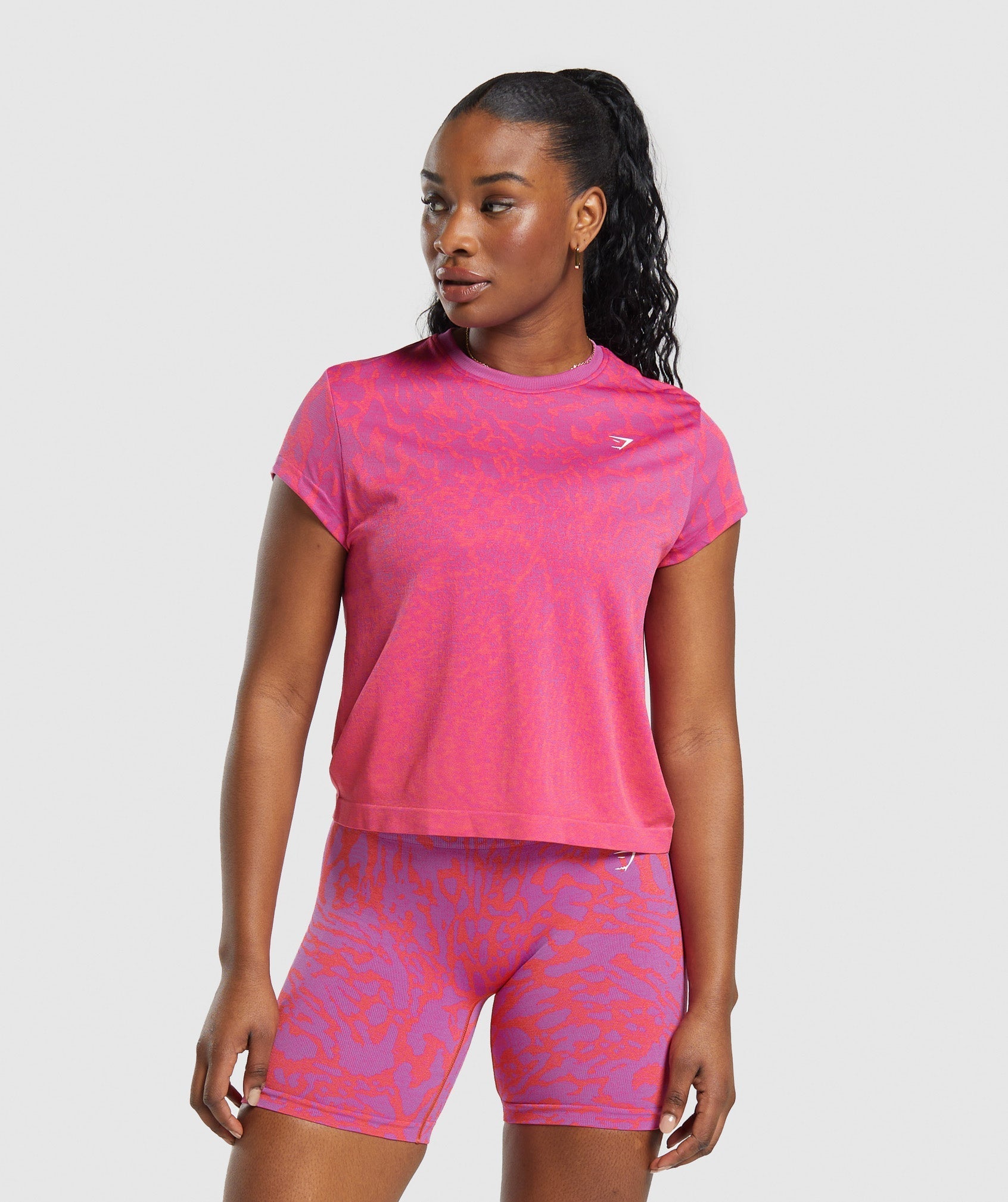 Gymshark Adapt Pattern Seamless  Faded T-Shirt - Shelly Pink/Fly Coral