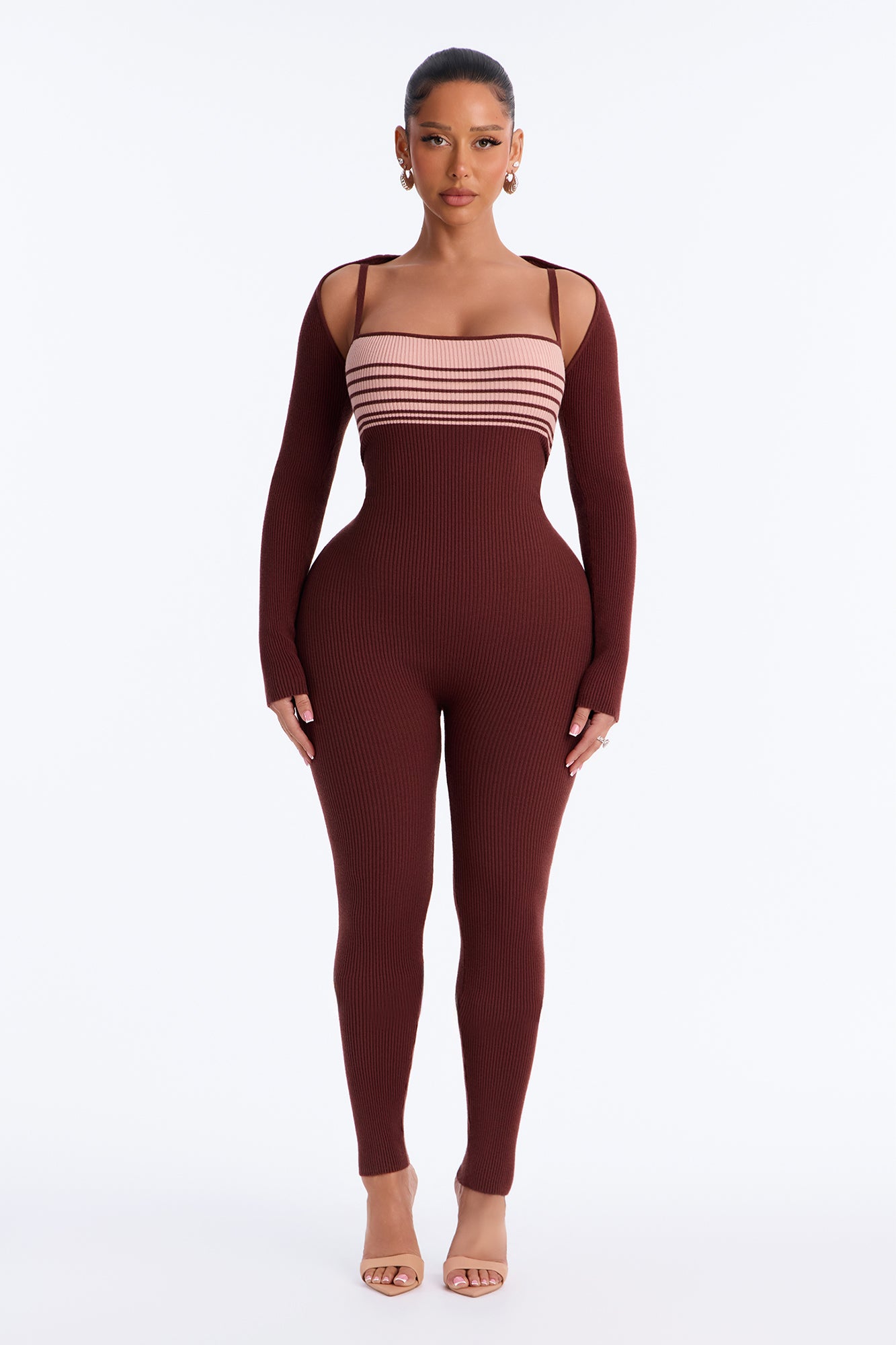 Coffee Date Sweater Jumpsuit Set - Brown