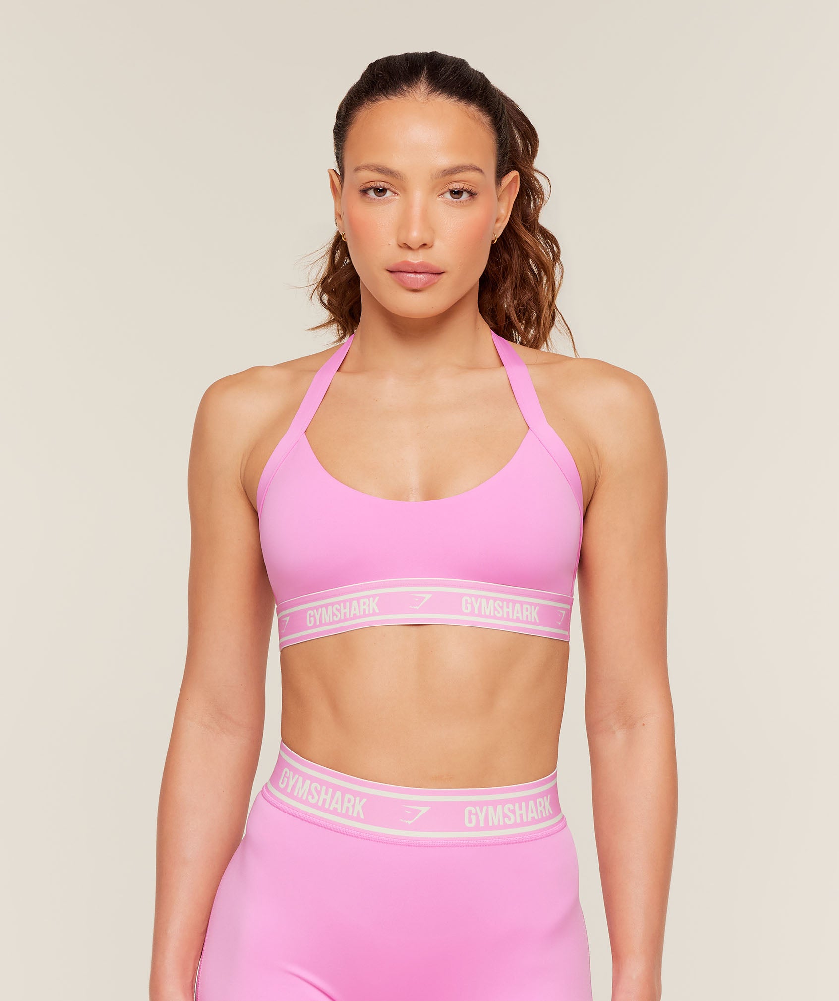 Gymshark Light Support Halter Neck Logo Sports Bra - Focus Pink