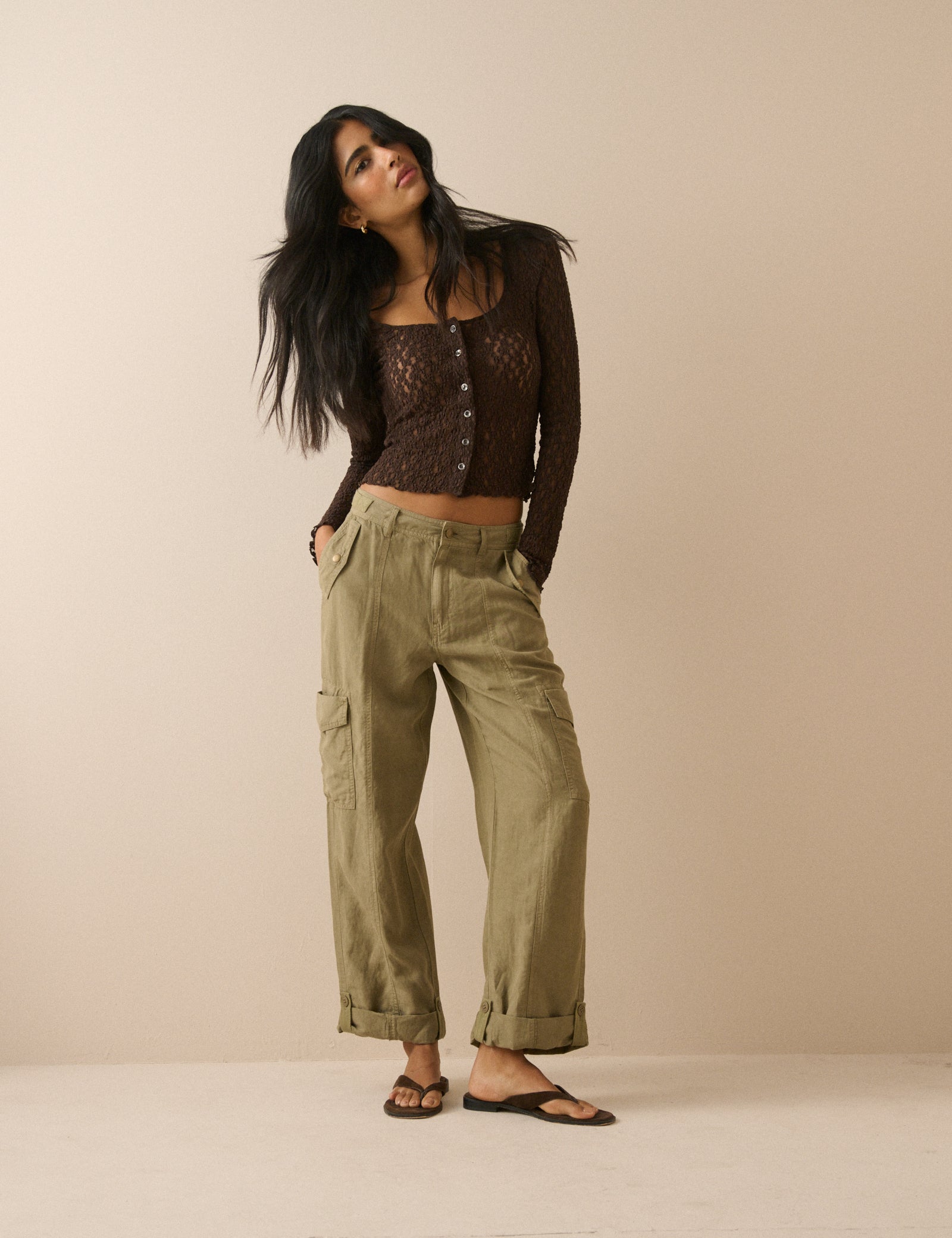 Khaki Straight Leg Cargo Trousers