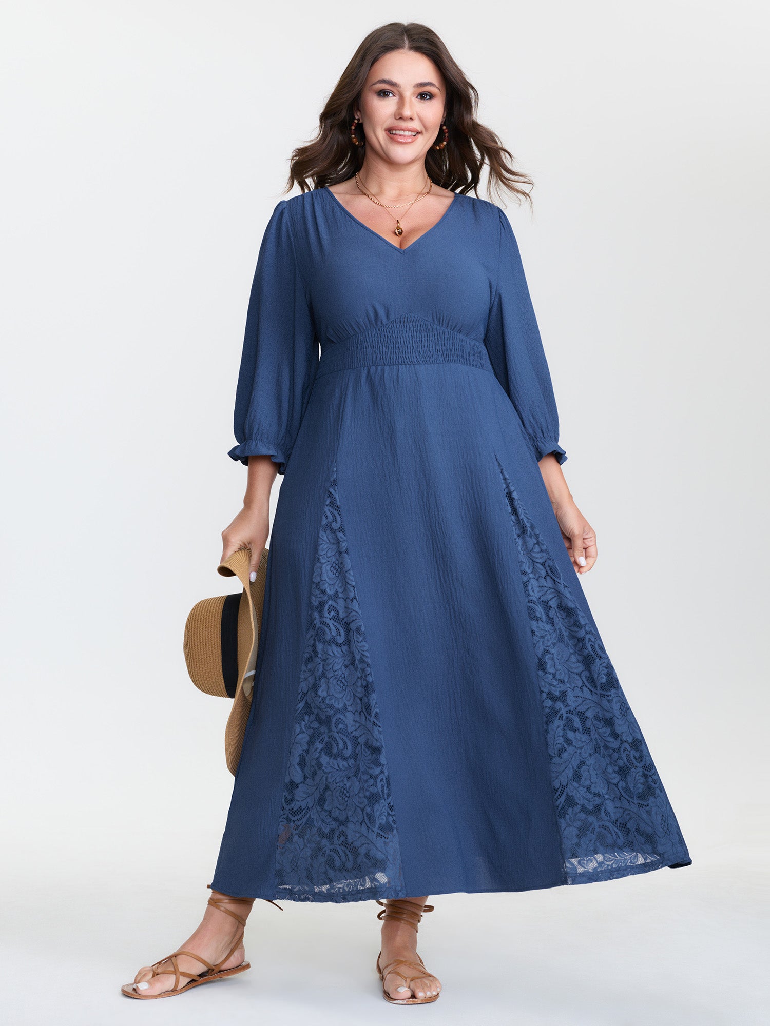 Lace Trim Cinched-Waist Maxi Dress
