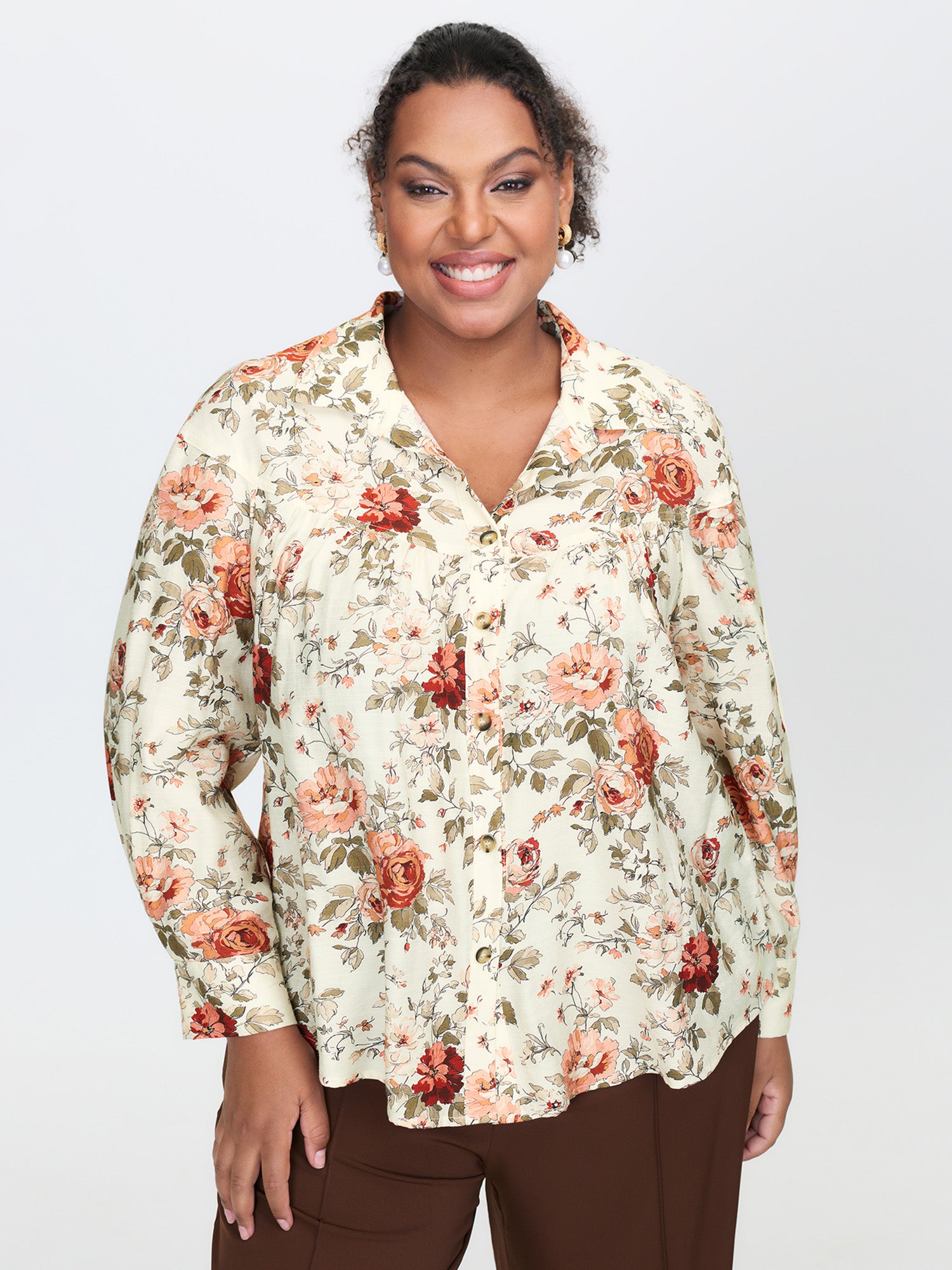 Rayon Floral Print Button-Down Shirt