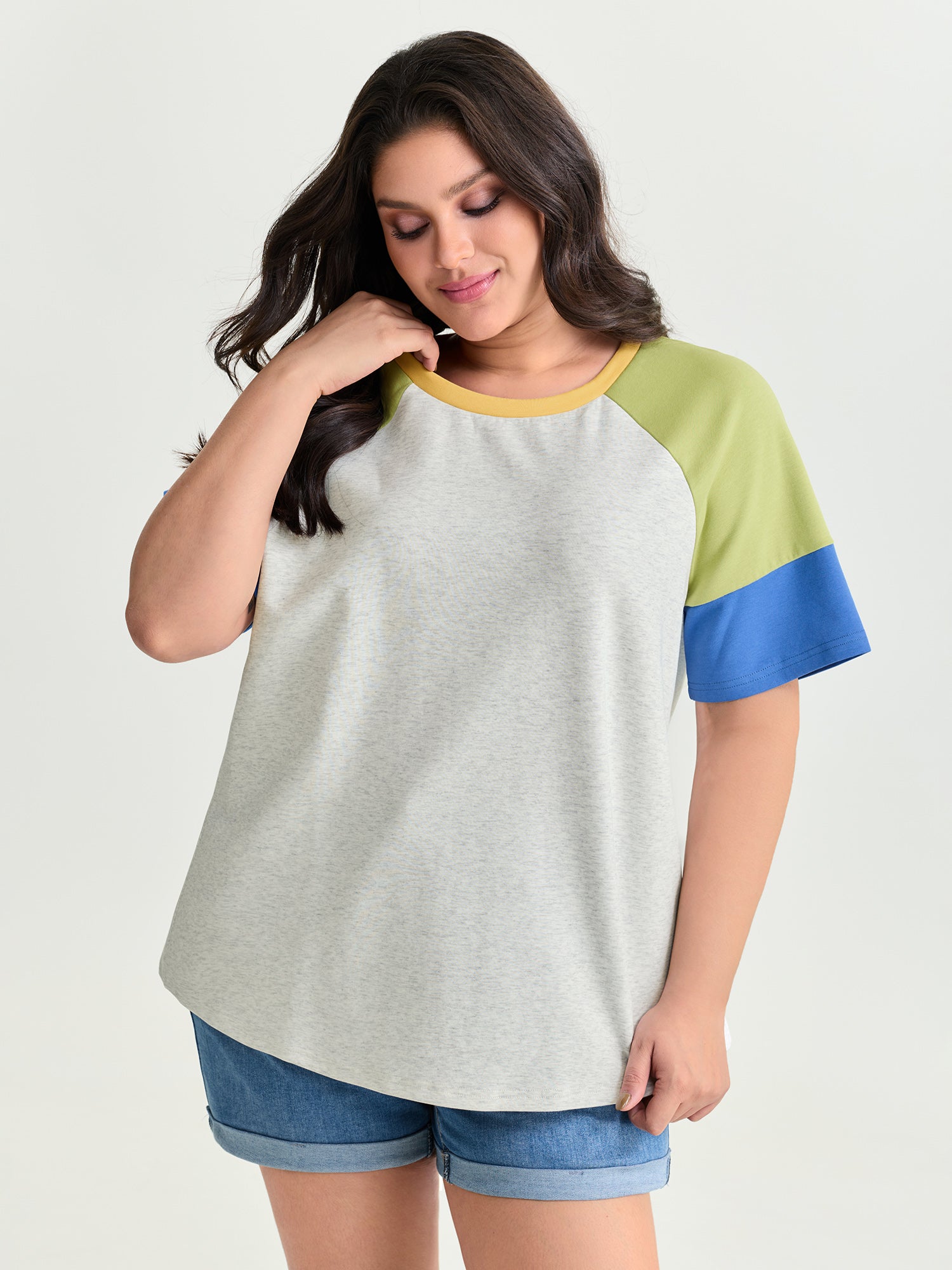 Colorblock Raglan Sleeve Plain T-Shirt